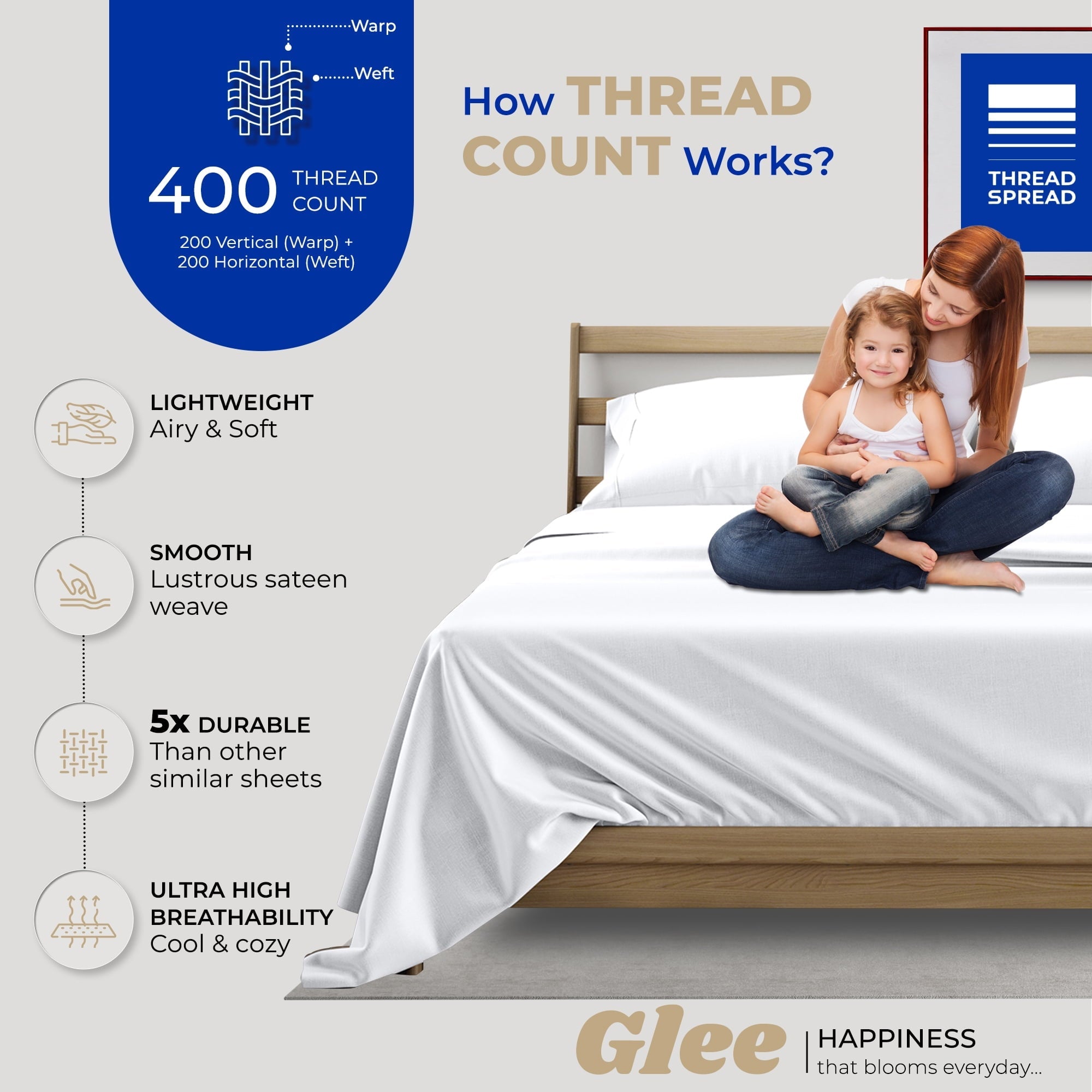 Cooling Sateen King Size Cotton Sheets Set - 400 Thread Count 4 PC 100% Cotton Sheets for King Bed, 16 In Deep Pocket King Size Cott... - Luxury Bed Sheet Set with Deep Pockets Detail