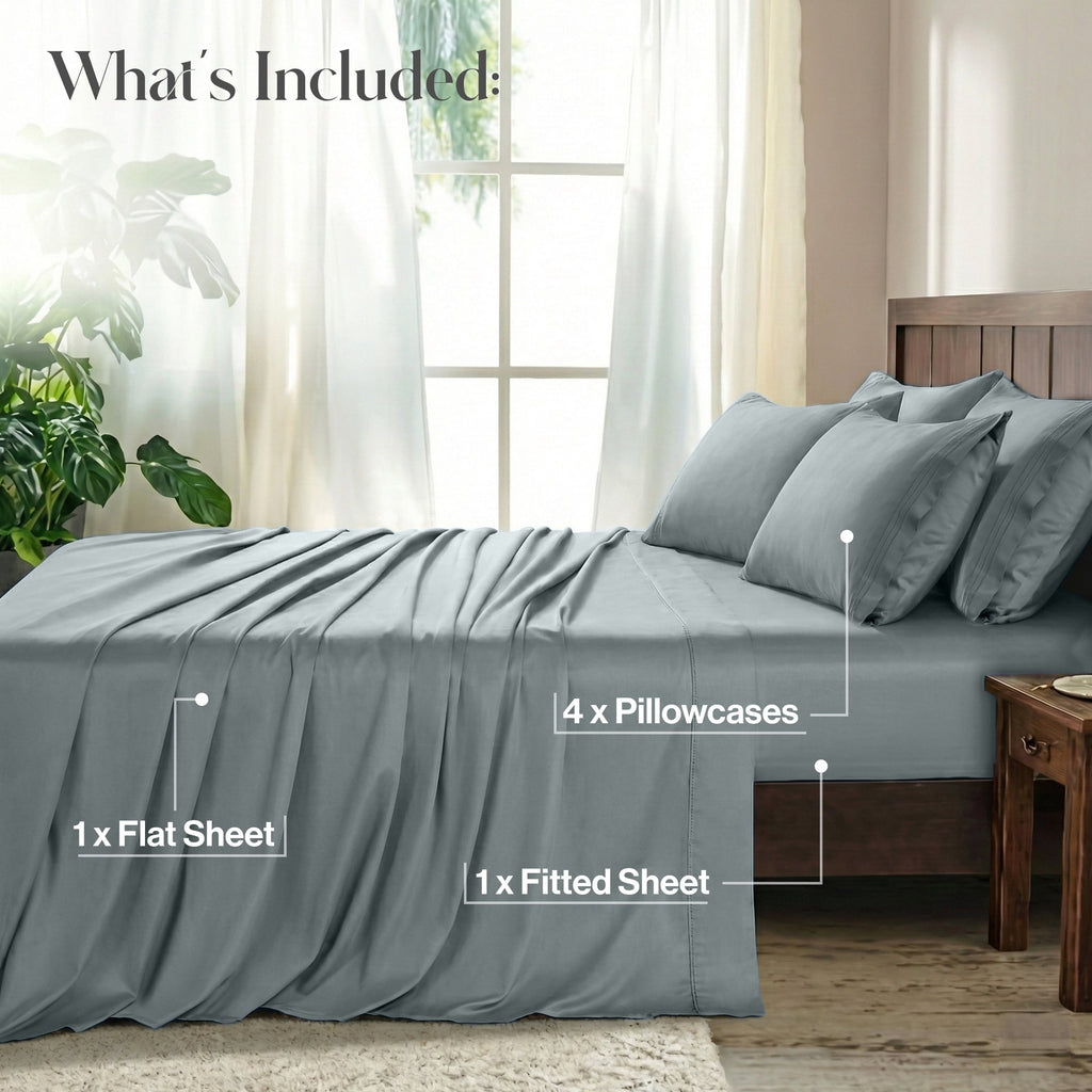 Ultra-Soft Bed Sheets - 6 Piece Ultra-Soft Microfiber Sheets Set, Deep Pocket Fitted Sheet, Flat Sheet & 4 Pillowcases, Breathab... - Premium Ultra-Soft Pillowcase Pair for Sleeping Detail
