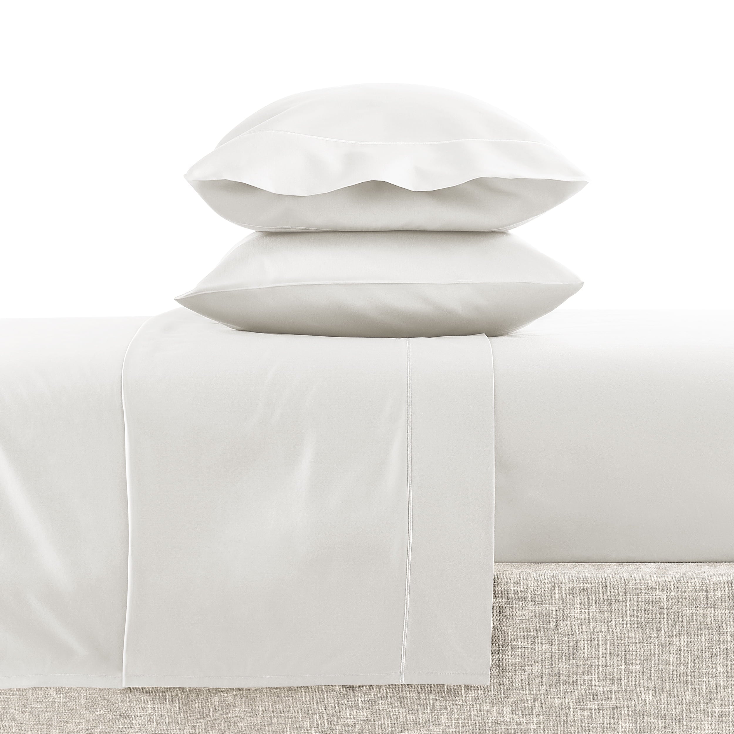 Wrinkle-Resistant 4-Piece 600 Thread Count White Egyptian Cotton Adult Bed Sheet Set, King - Deep Pocket - Breathable Egyptian Cotton Flat & Fitted Sheets Detail