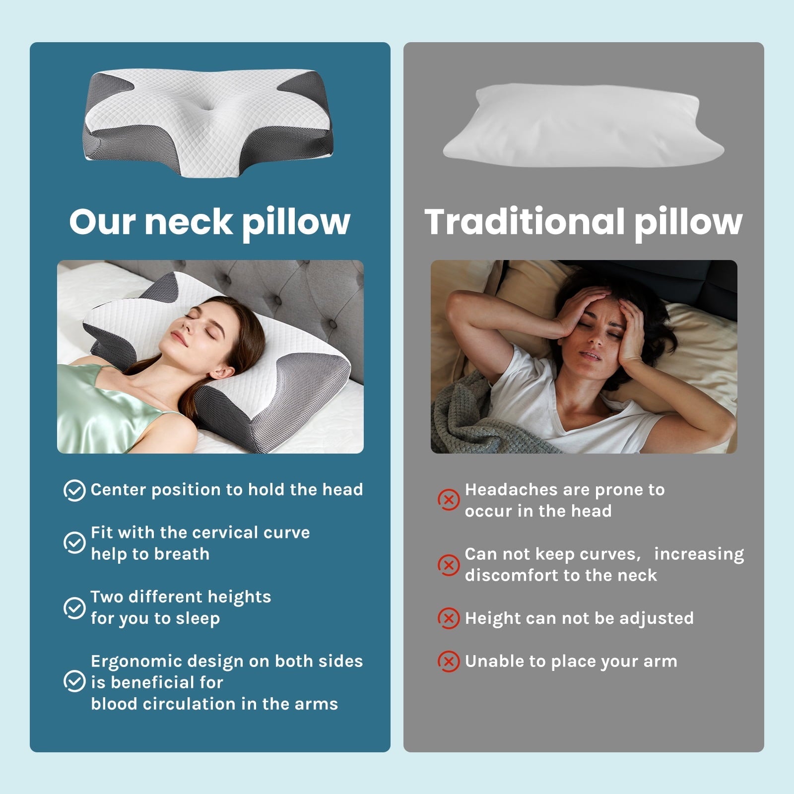 Decorative Plump Cervical Pillow for Pain Relief, Ergonomic Side Sleeper Pillow for Orthopedic Contour Support for Bed Sleeping, Memor... - Hotel Quality Plush Sleeping Pillows Detail