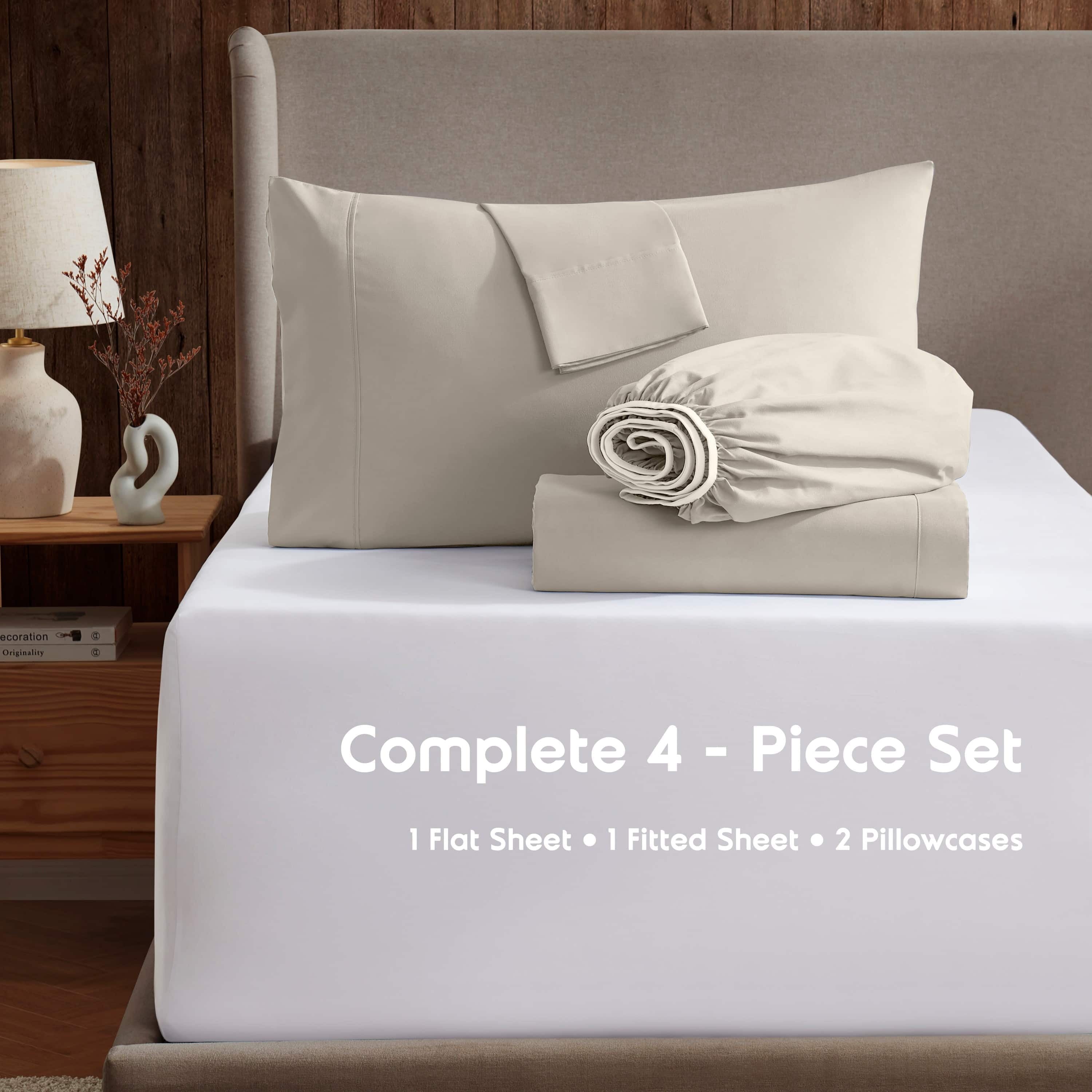 Wrinkle-Resistant Extra Deep Pocket Full Sheets Set, 4 Piece, Fits 18"-24" Mattress, Breathable & Extra Soft Bed Sheets, Linen - Breathable Egyptian Cotton Flat & Fitted Sheets Detail