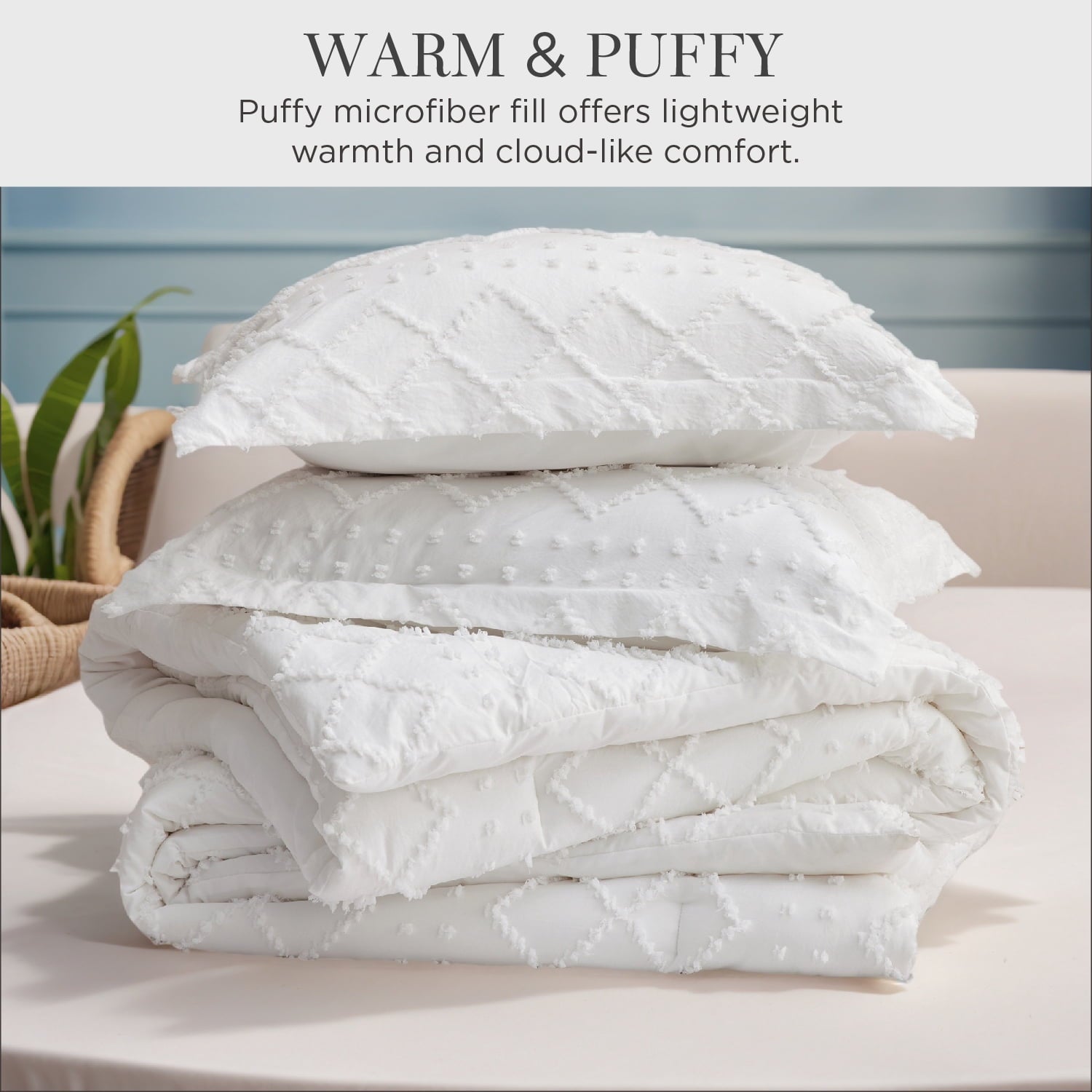 Hypoallergenic Cloud Queen Comforter Set, Boho Tufted Shabby Chic Bedding Comforter Set, 3 Pieces Farmhouse Bed Set for All Seasons, White... - Cloud-Like Soft Lightweight Bed Comforter Detail