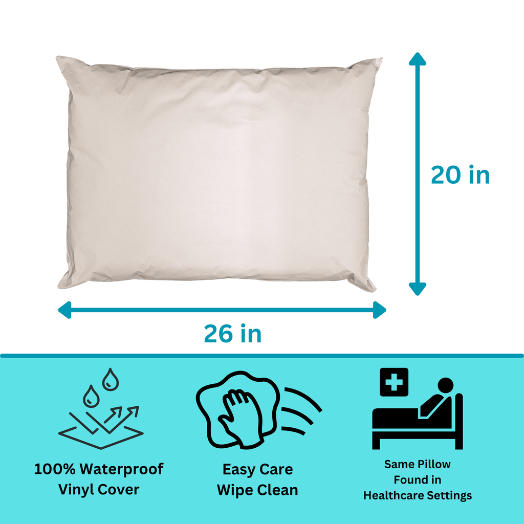 Orthopedic Support 2 Pack MediCheck White Vinyl Covered Bed Pillows 20 in x 26 in - Wipeable Easy Clean - Soft Low Profile Non-Fluffy Su... - Ergonomic Memory Foam Pillow for Neck Pain Support Detail