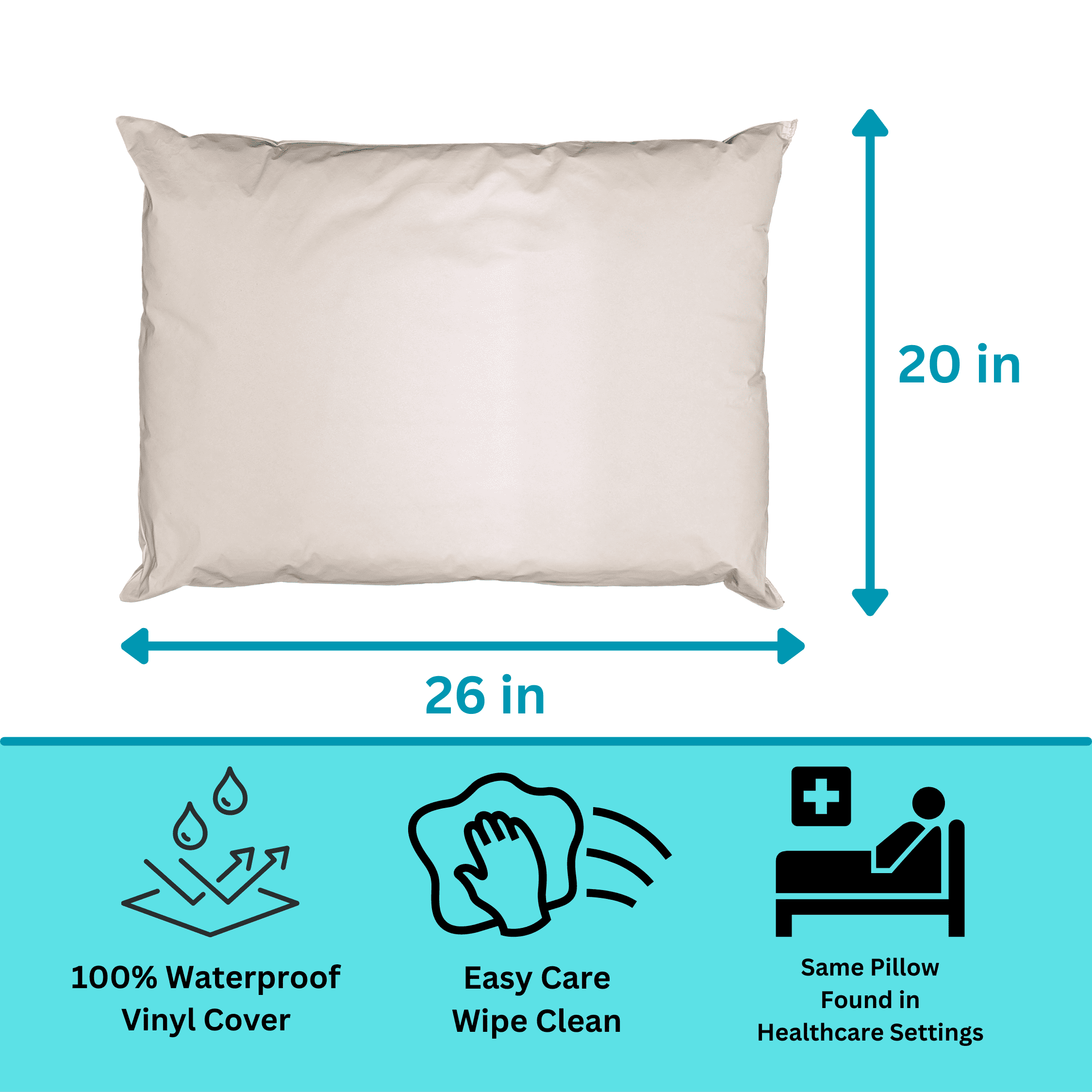 Orthopedic Support 2 Pack MediCheck White Vinyl Covered Bed Pillows 20 in x 26 in - Wipeable Easy Clean - Soft Low Profile Non-Fluffy Su... - Ergonomic Memory Foam Pillow for Neck Pain Support Detail