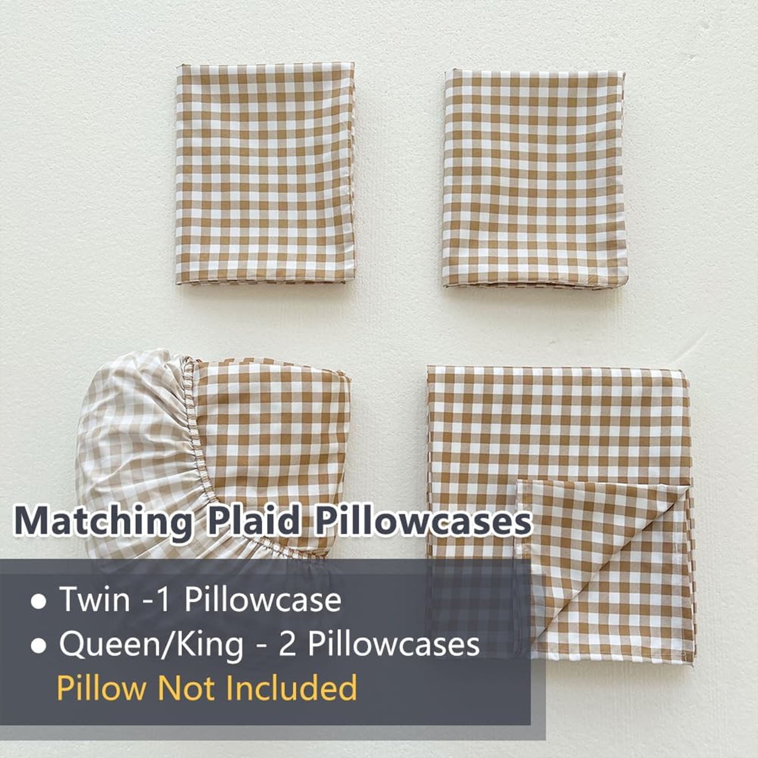 Premium Egyptian Cotton Sheet Set, Soft Brushed Microfiber Taupe Plaid Sheets, 4-Piece Brown Grid Set with Deep Pocket - Premium Ultra-Soft Pillowcase Pair for Sleeping Detail