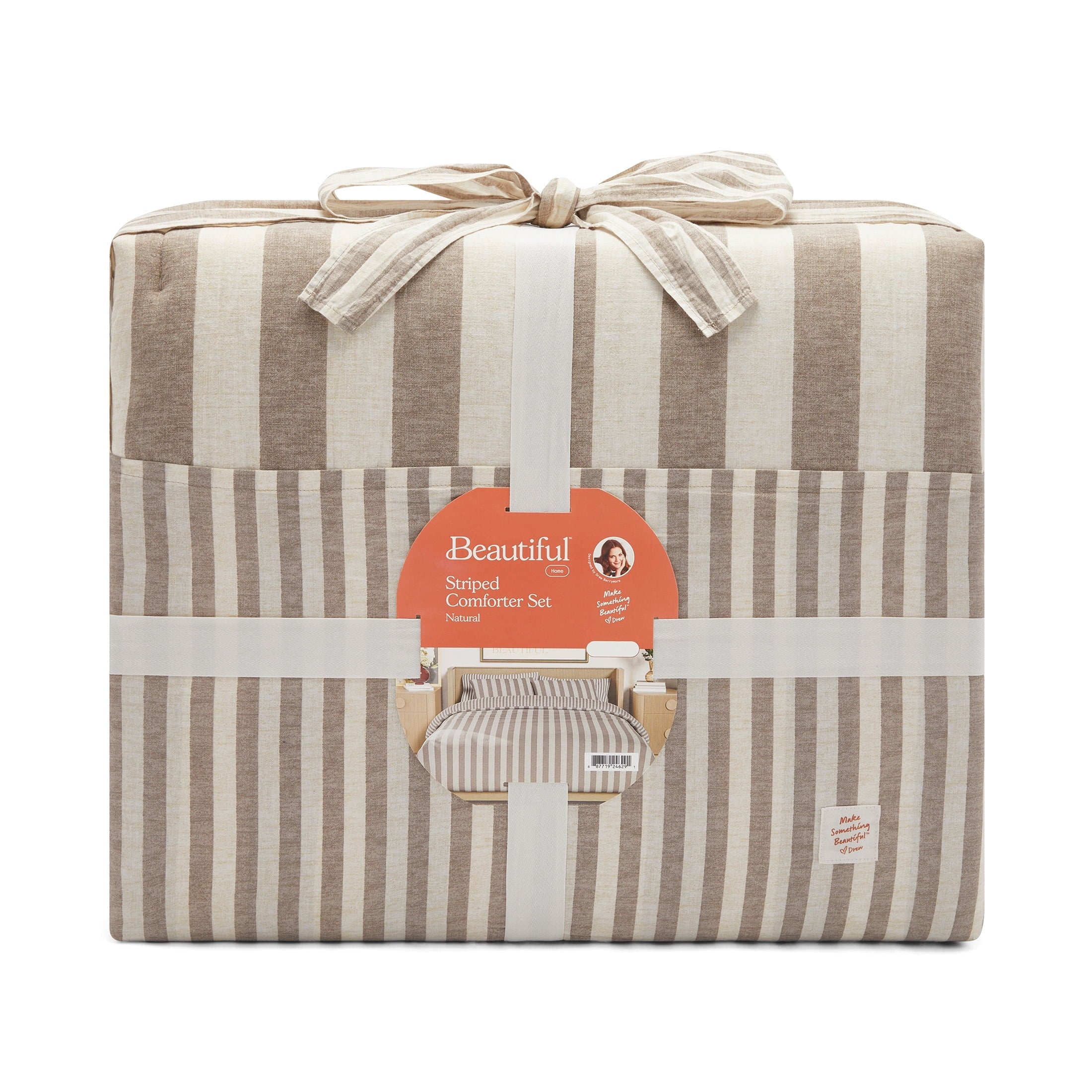 Luxurious Quilted 100% Cotton Striped 3-Piece Natural Comforter Set, Full/Queen - Cloud-Like Soft Lightweight Bed Comforter Detail