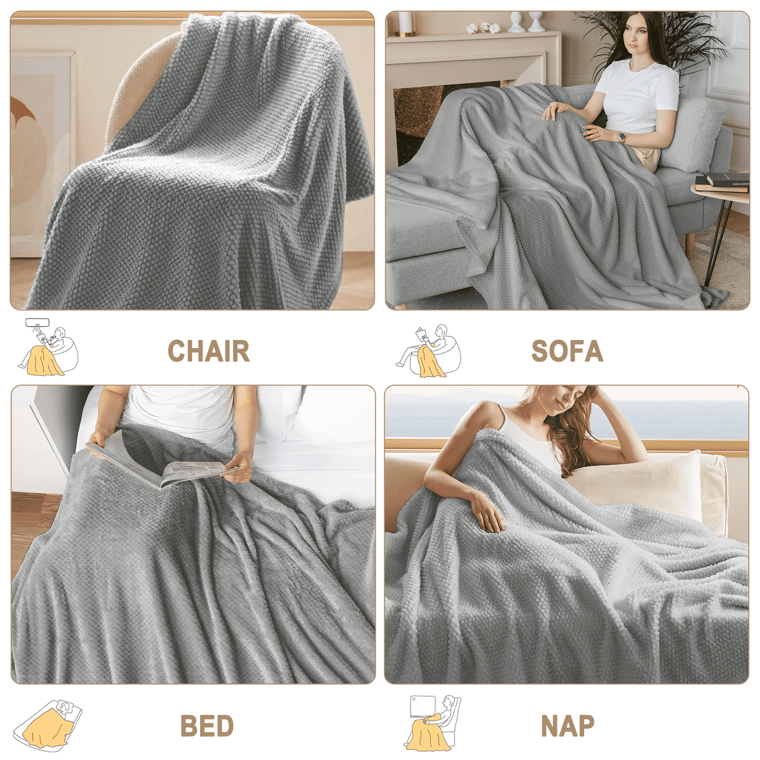 Super Soft Flannel Soft Jacquard for Couch, Waffle Weave Fuzzy s for Home Decor, Lightweight and Warm Bed s for Bed Sofa Office Travel - Luxury Knitted Decorative Throw Blanket with Fringes Detail
