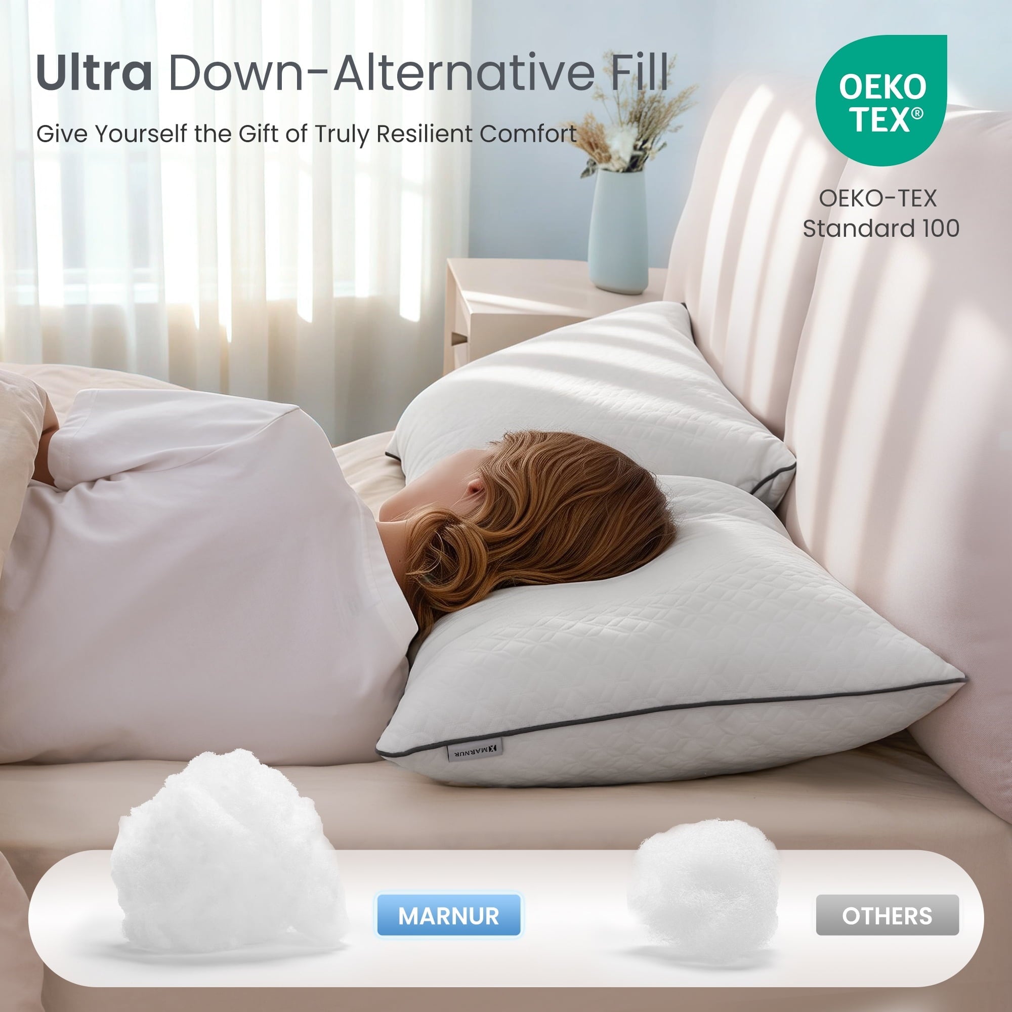 Orthopedic Support Bed Pillows Hotel Collection Luxury Down Alternative Pillow for Beds 2 Pack, Medium Support for Side & Back Sleepers ... - Decorative Throw Pillow Cushion for Sofa & Bed Detail