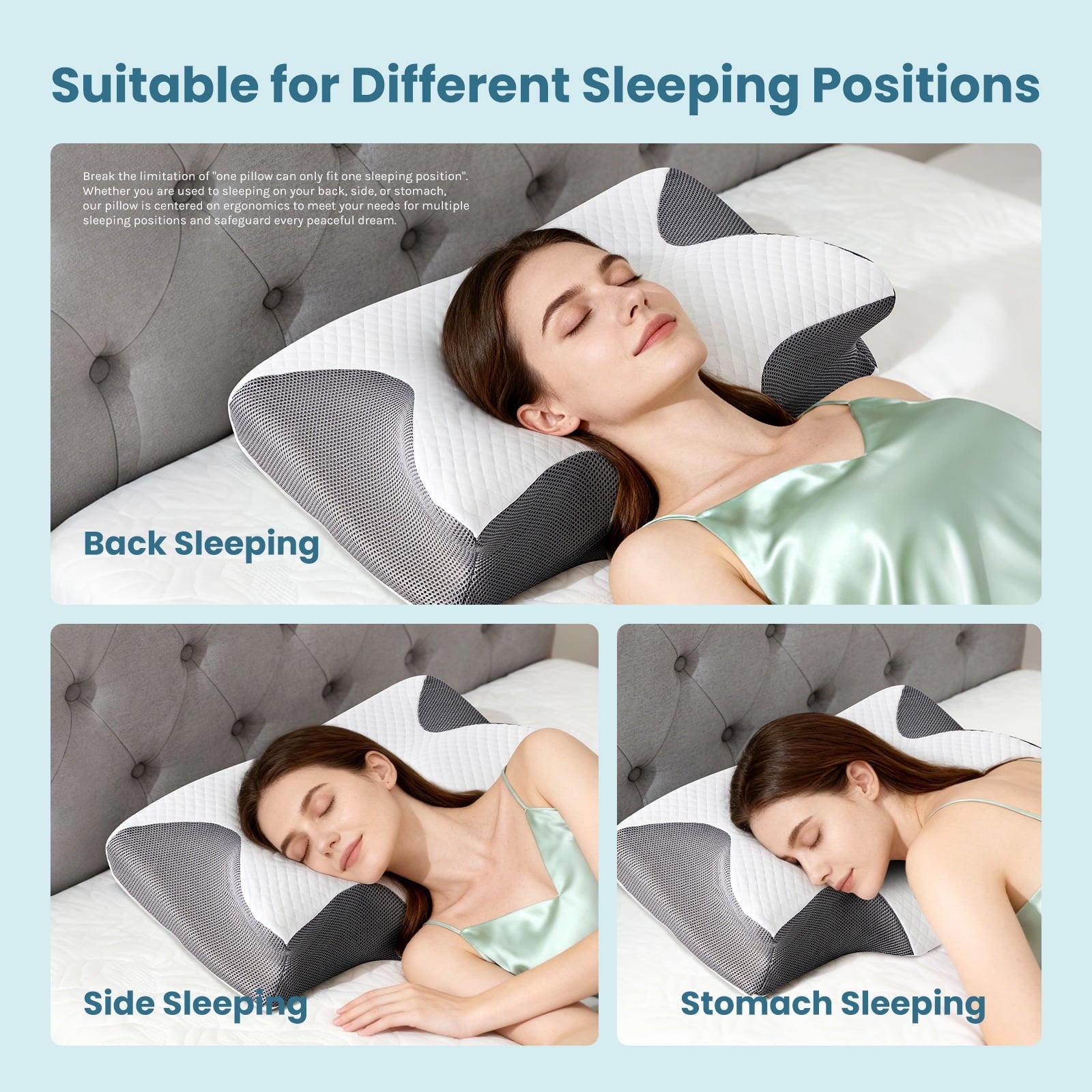 Decorative Plump Cervical Pillow for Pain Relief, Ergonomic Side Sleeper Pillow for Orthopedic Contour Support for Bed Sleeping, Memor... - Hotel Quality Plush Sleeping Pillows Detail