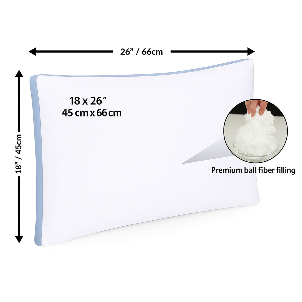 Fluffy Shredded Gusseted Queen 18x26 Bed Pillows for Sleeping Set of 2 Polycotton White Blue Stripe Comfortable - Decorative Throw Pillow Cushion for Sofa & Bed Detail