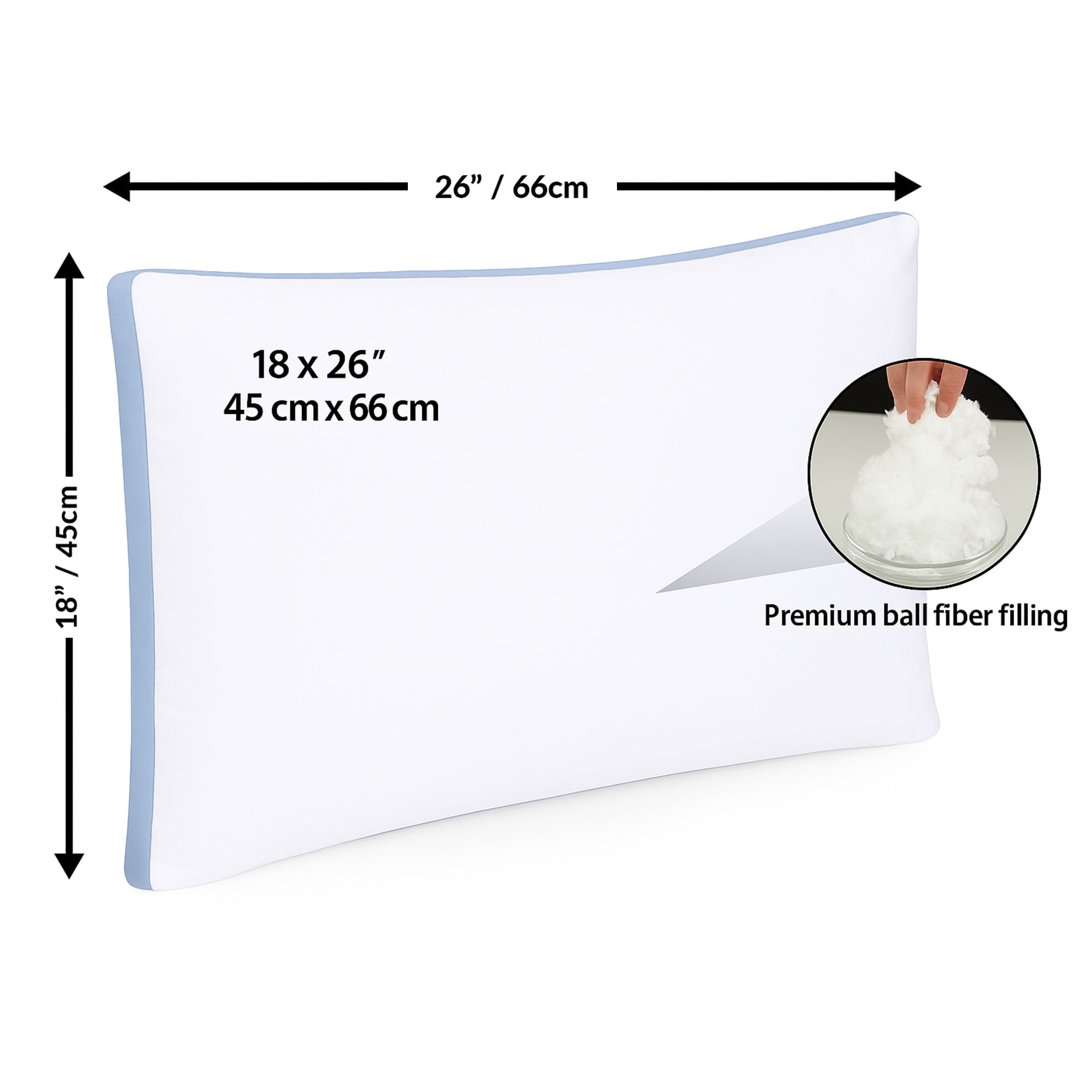 Fluffy Shredded Gusseted Queen 18x26 Bed Pillows for Sleeping Set of 2 Polycotton White Blue Stripe Comfortable - Decorative Throw Pillow Cushion for Sofa & Bed Detail