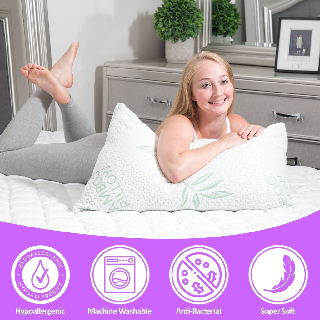 Orthopedic Support King Size Bamboo Pillow, Memory Foam Bed Pillows with Washable Pillowcases, King - Ergonomic Memory Foam Pillow for Neck Pain Support Detail