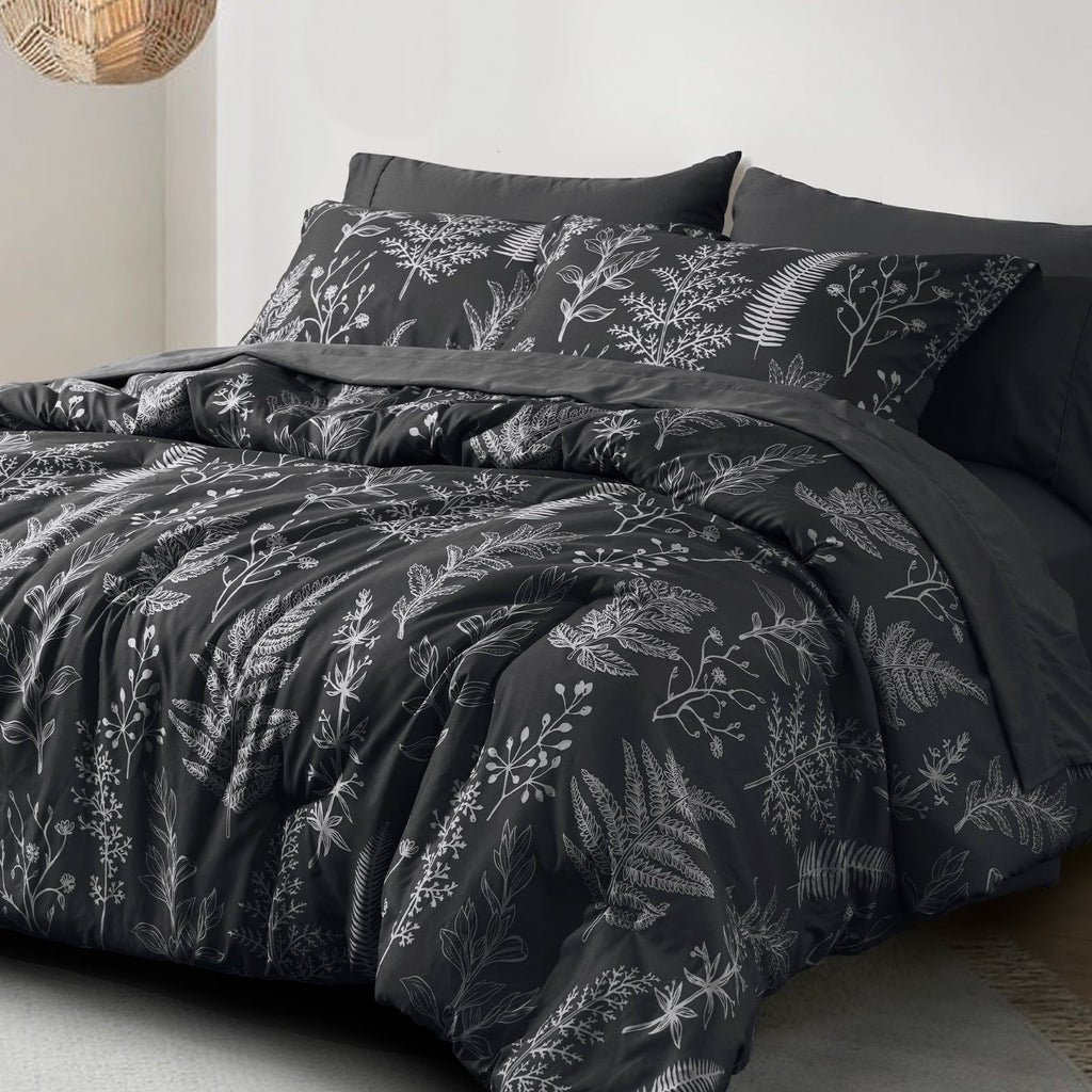 Heavyweight Warmth 3 Pieces Printed Comforter Set Queen Size, Lightweight Botanical Floral Bed in a Bag, Ultra Soft Bedding Set with 1 R... - Cloud-Like Soft Lightweight Bed Comforter Detail