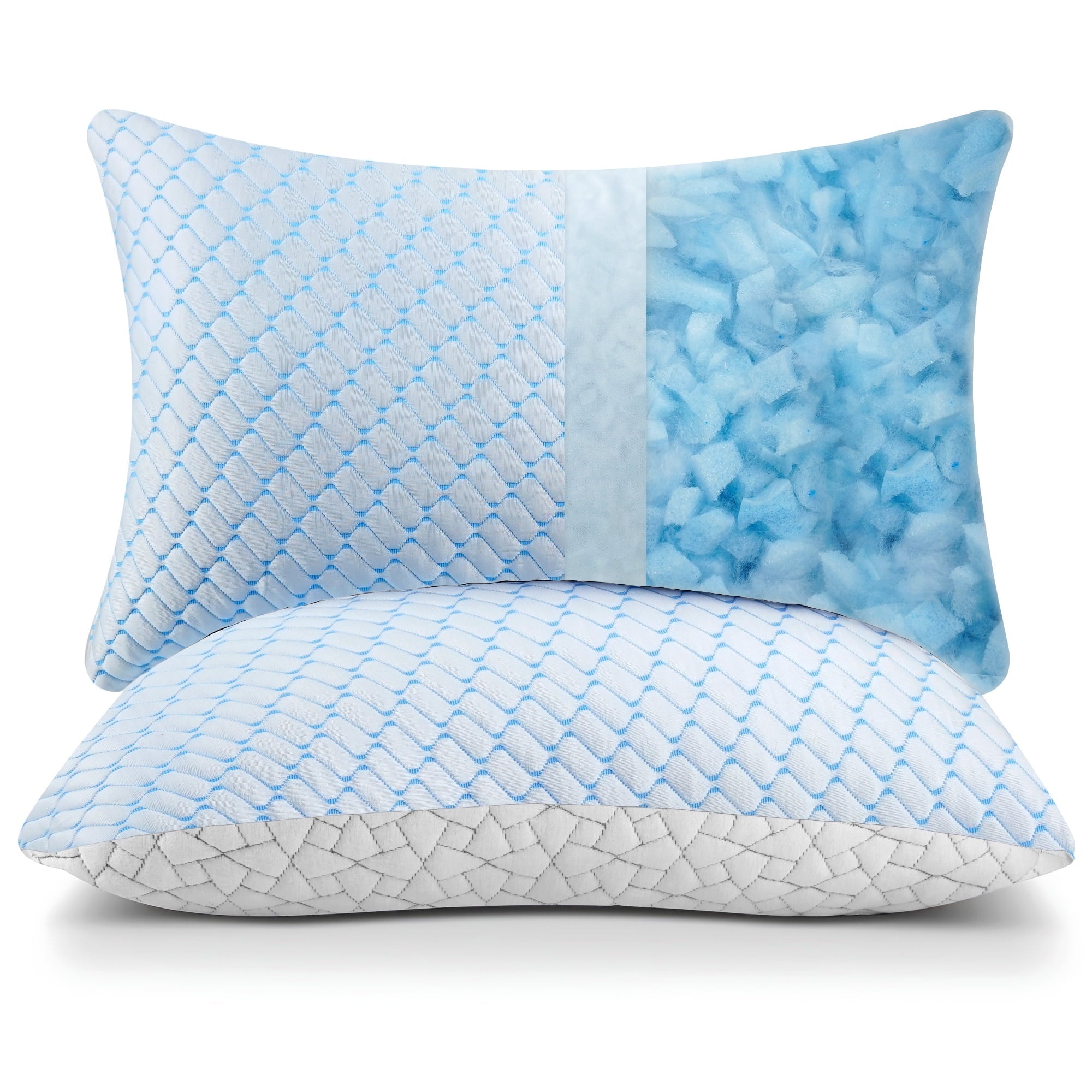 Ergonomic Memory Foam Shredded Memory Foam Pillows Standard Size Set of 2, Regulating Reversible Cooling Pillow Bed Pillow for Bed, Adjusta... - Hotel Quality Plush Sleeping Pillows Detail