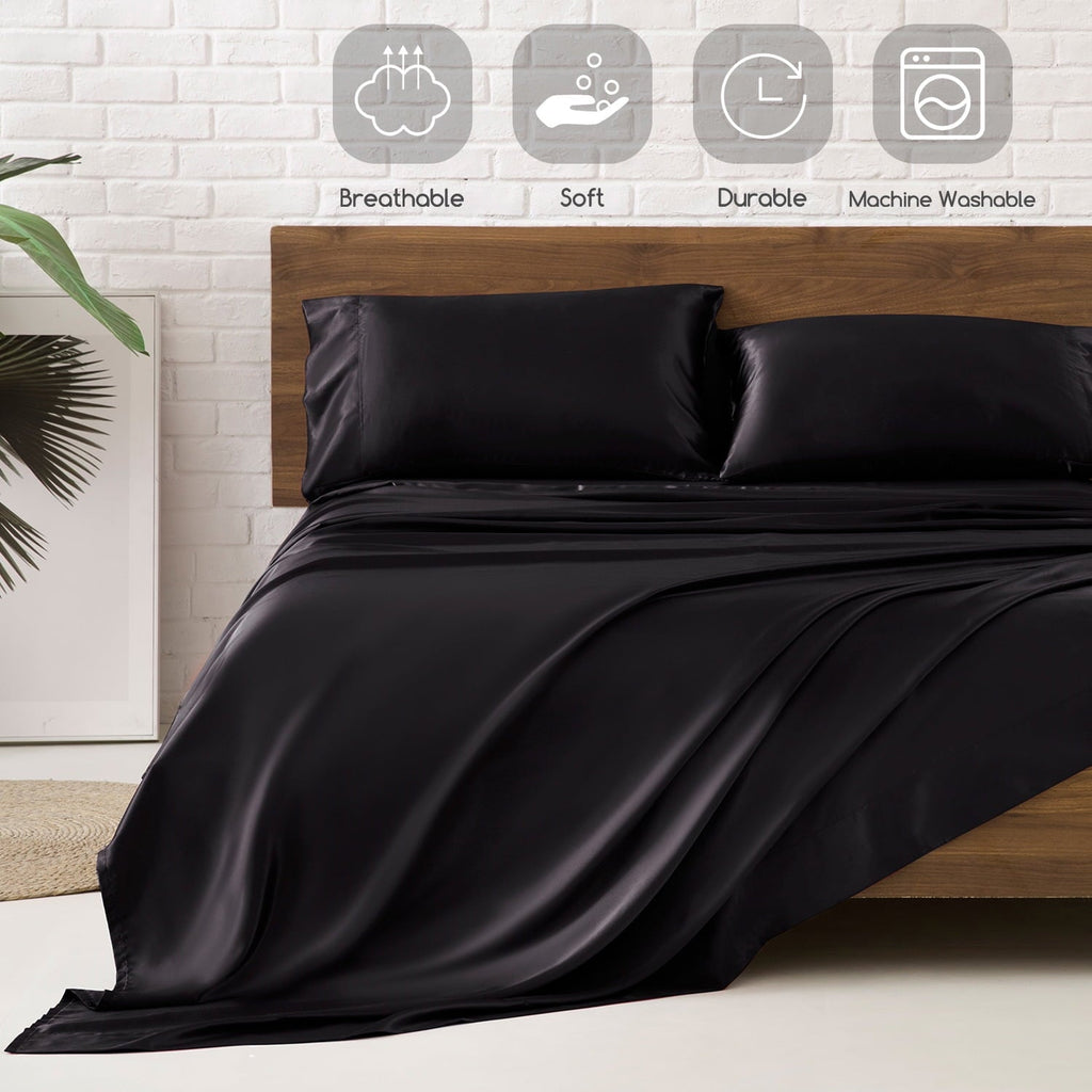 Ultra-Soft Set Queen 4 Pcs, Silky Elegant Luxurious Queen Size Bed s, with Flat , Deep Pocket Fitted for Mattress and Matching P... - Cooling Hotel Quality Bedding Sheets and Pillowcases Detail