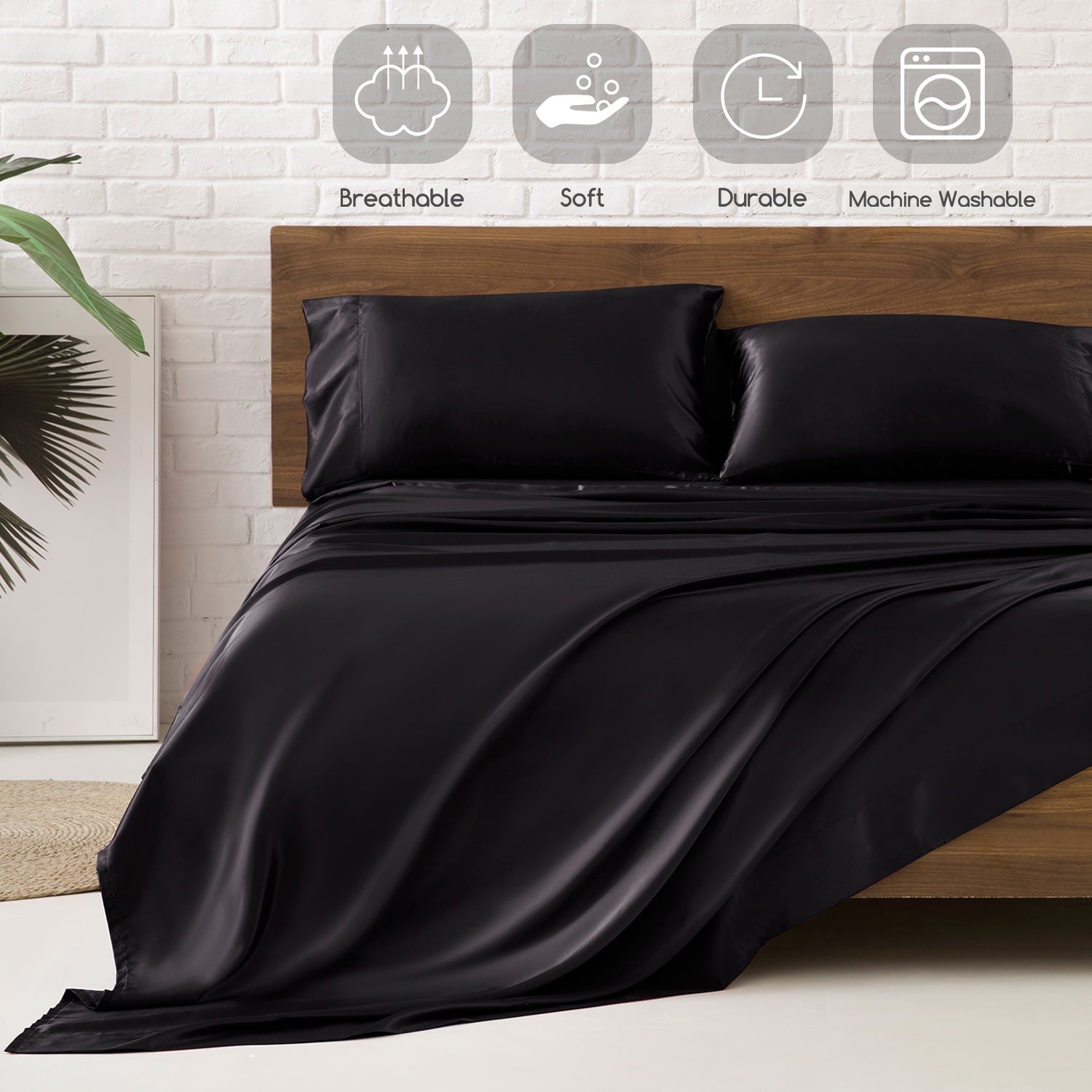 Ultra-Soft Set Queen 4 Pcs, Silky Elegant Luxurious Queen Size Bed s, with Flat , Deep Pocket Fitted for Mattress and Matching P... - Cooling Hotel Quality Bedding Sheets and Pillowcases Detail