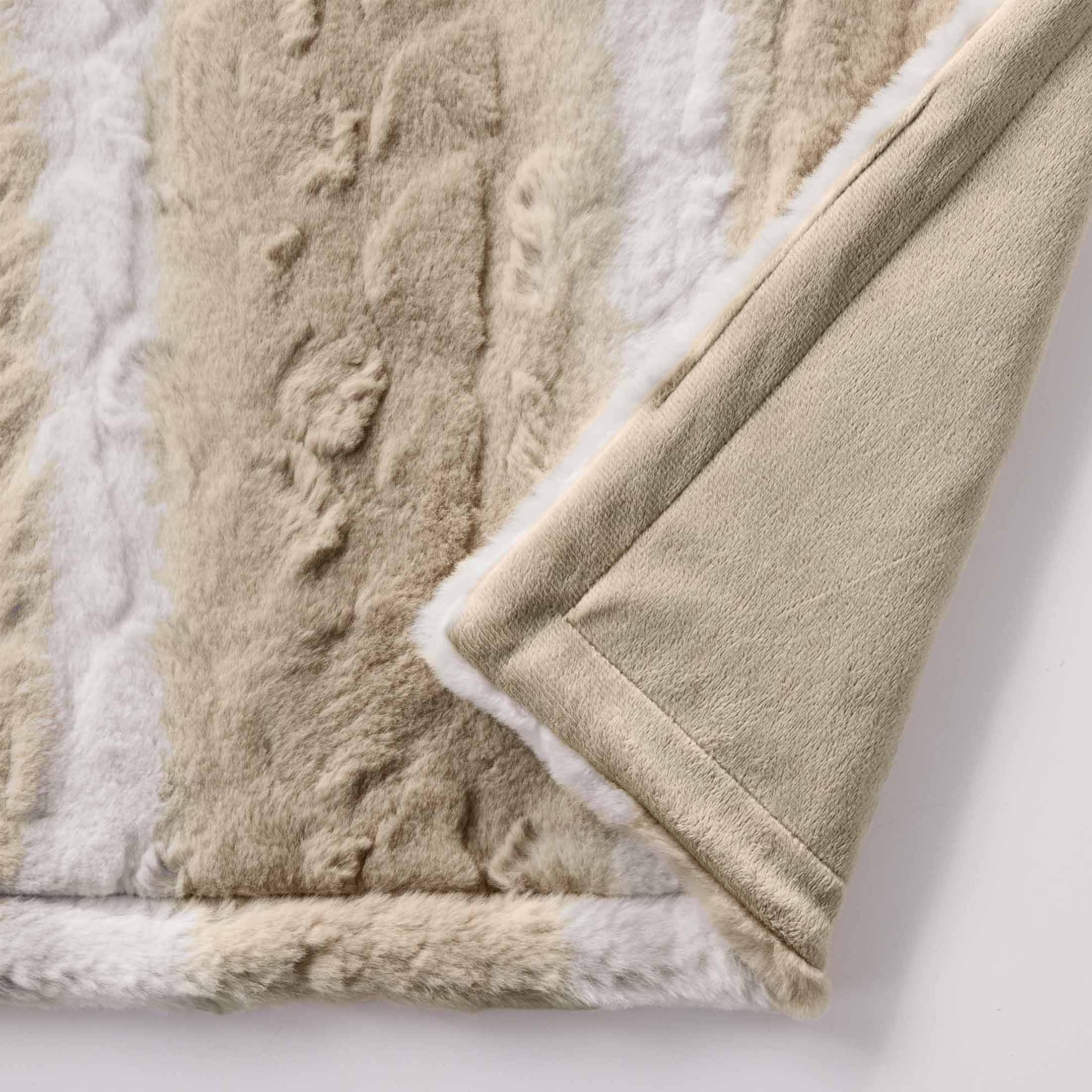 Decorative Knitted Almond Biscuit Ombre Faux Fur Throw, 50"x72" - Super Soft Reversible Sherpa Flannel Blanket Detail