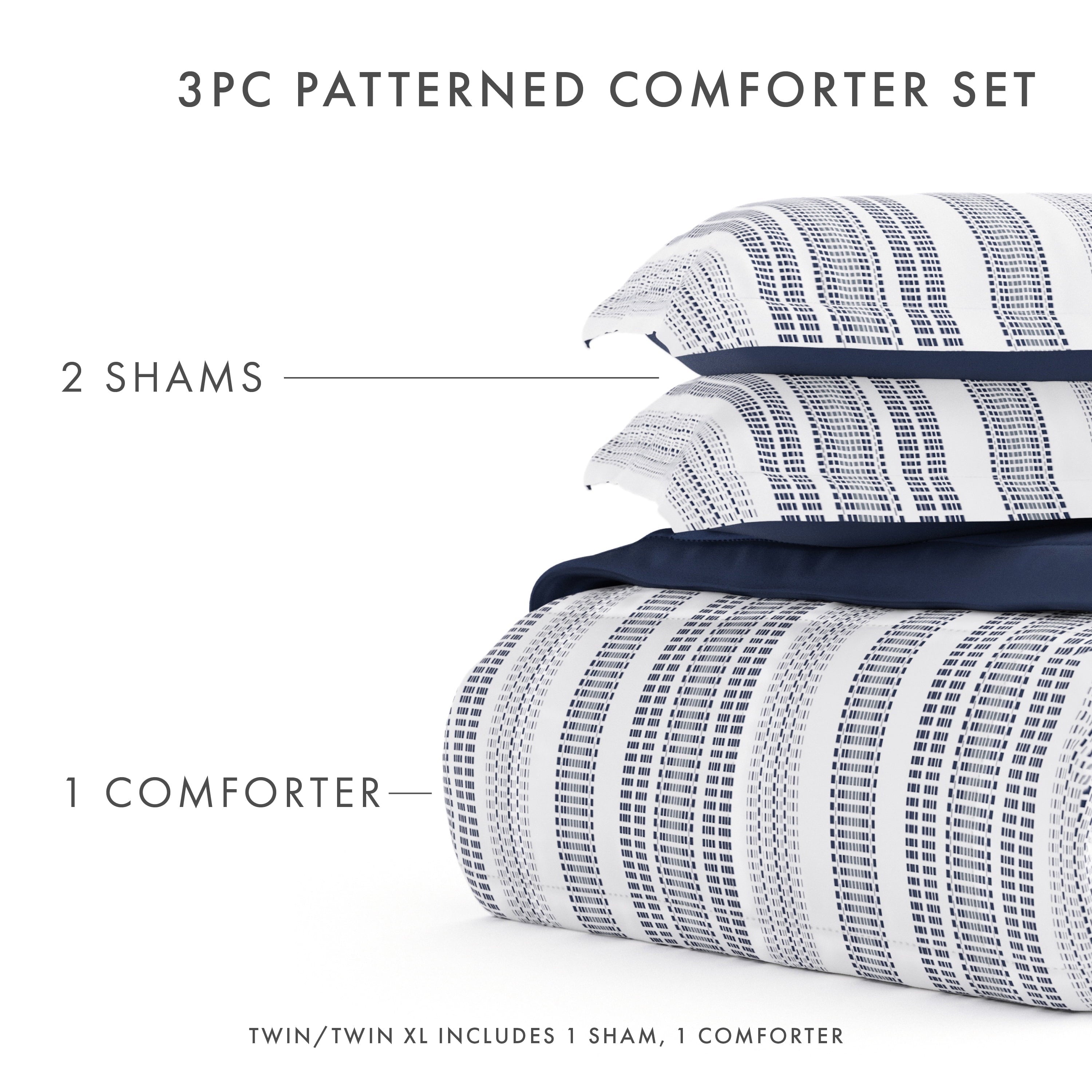 Hypoallergenic Cloud 2-Piece Navy Farmhouse Dreams ReversiblePrint Comforter Set, Twin/TwinXL - Luxurious Quilted Duvet Cover Set Detail
