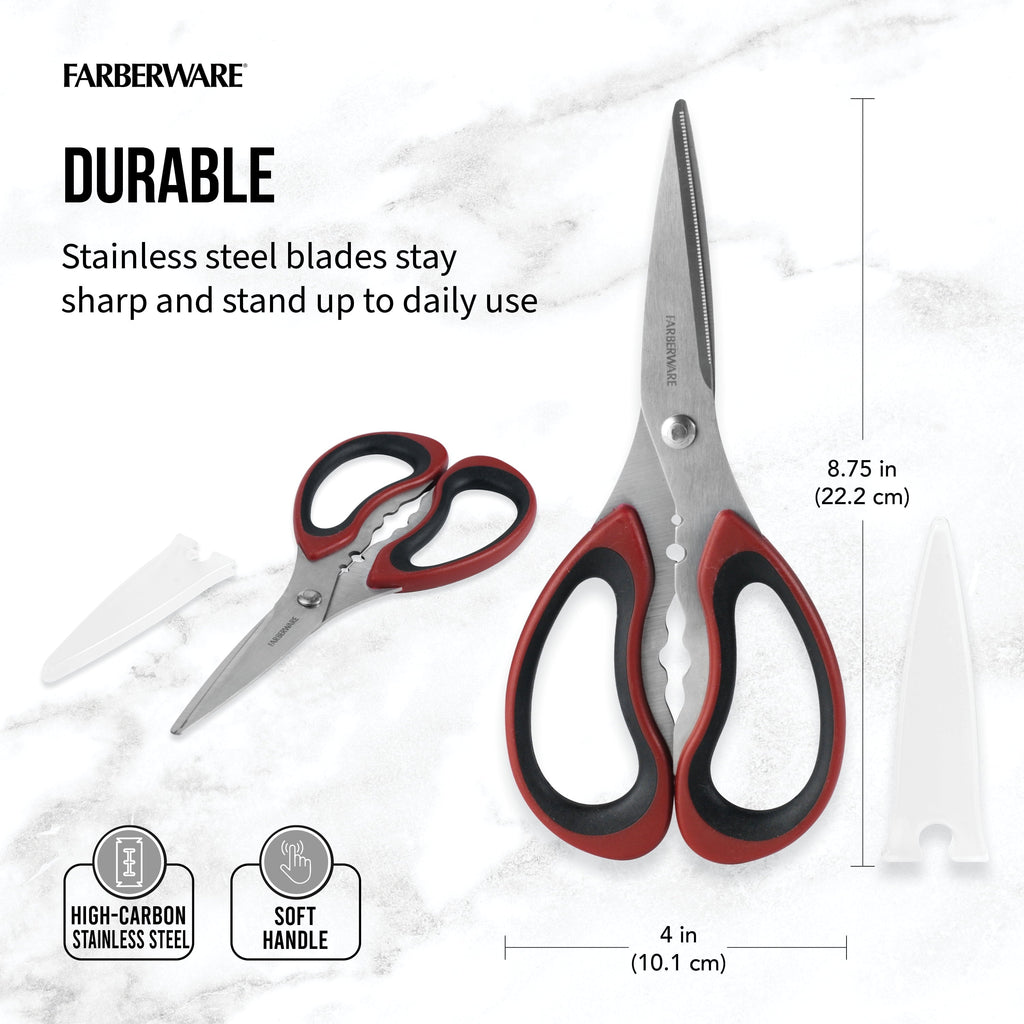Innovative Stainless Steel Kitchen and Herb Shears with Red and Black Handle - Premium Stainless Steel Garlic Presser & Peeler Detail