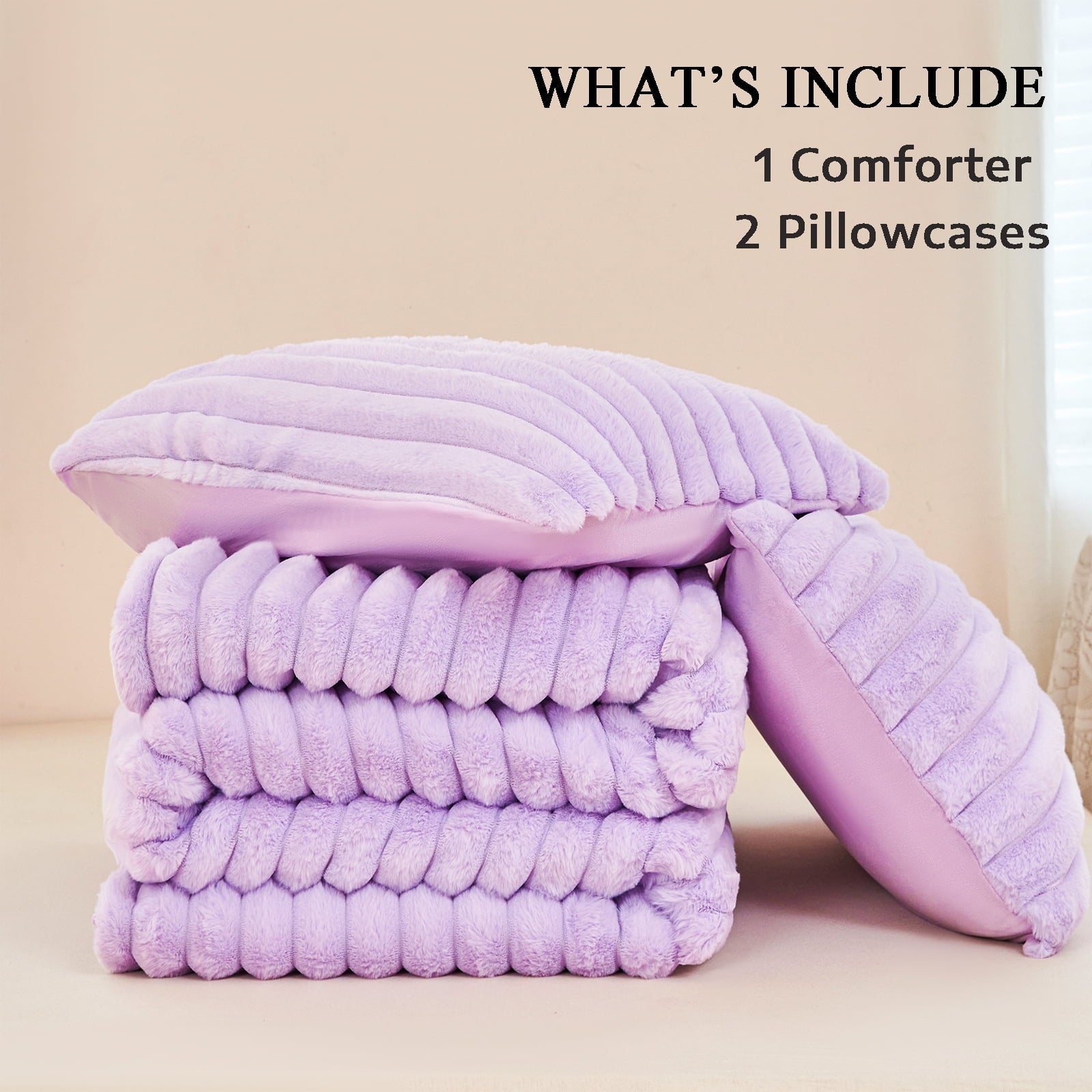 Luxurious Quilted Fleece Twin Comforter Set, Light Purple Super Soft Furry Plush Bedding, Luxury Fluffy Fuzzy Heavy Bed Set for Winter ... - Hypoallergenic Ultra-Fluffy Quilt for Winter Detail