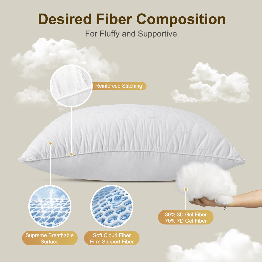 Fluffy Shredded Bed Pillows Queen Size Set of 2, Hotel Gusseted Pillows for Sleeping, Alternative to Down Pillows, Soft Supportive & ... - Orthopedic Shredded Foam Bed Pillow Set Detail