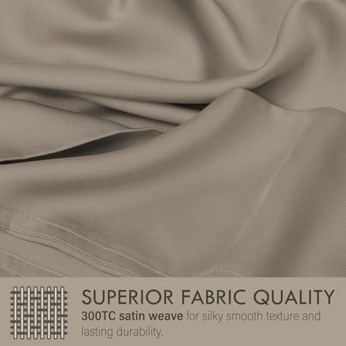 Premium Egyptian Cotton Home 4-Piece Queen Bamboo Bed Sheet Set, 100% Organic Cooling Fabric, 16" Deep Pocket, Taupe - Cooling Hotel Quality Bedding Sheets and Pillowcases Detail