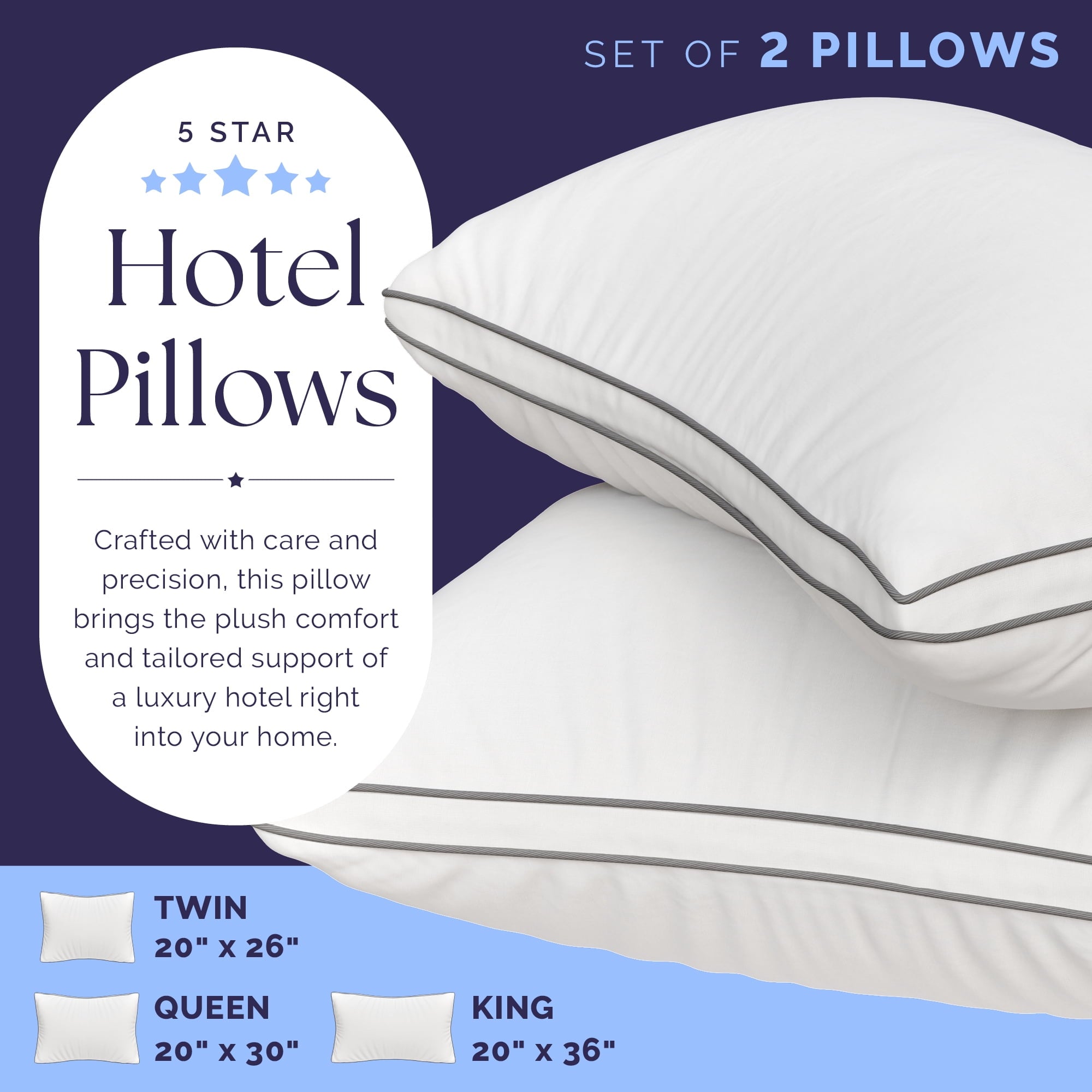 Ergonomic Memory Foam Bed Pillows Queen Size Set of 2 - Luxury Down Alternative Pillow - 5 Star Hotel Pillows for Back, Side and Stomach Sl... - Decorative Throw Pillow Cushion for Sofa & Bed Detail