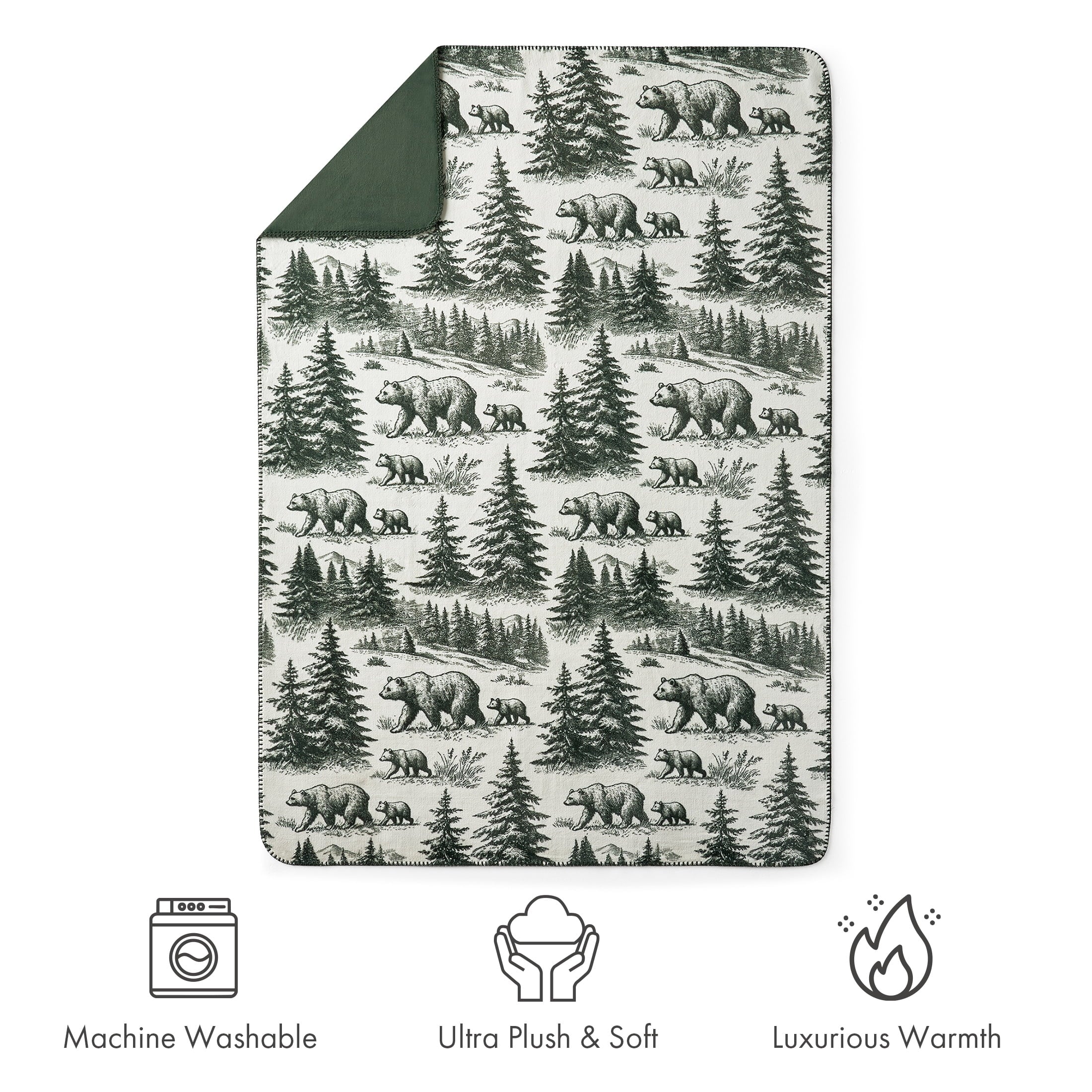 Cozy Fleece Plush Oversized Throw Blanket for Couch or Bed, Soft Flannel Fleece, Green Pine Trees, 50"x72" - Lightweight Plush Warm Blanket for All Seasons Detail