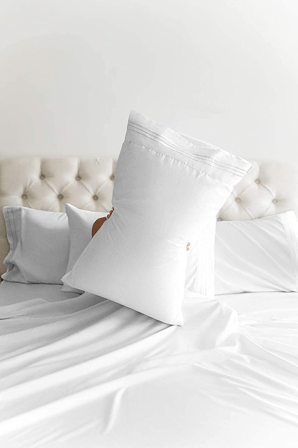 Ultra-Soft 6-Piece Breathable and Cooling Sheet Set With Extra Matching Pillowcases - King Size Bed Sheets Fits 8"-16... - Premium Ultra-Soft Pillowcase Pair for Sleeping Detail