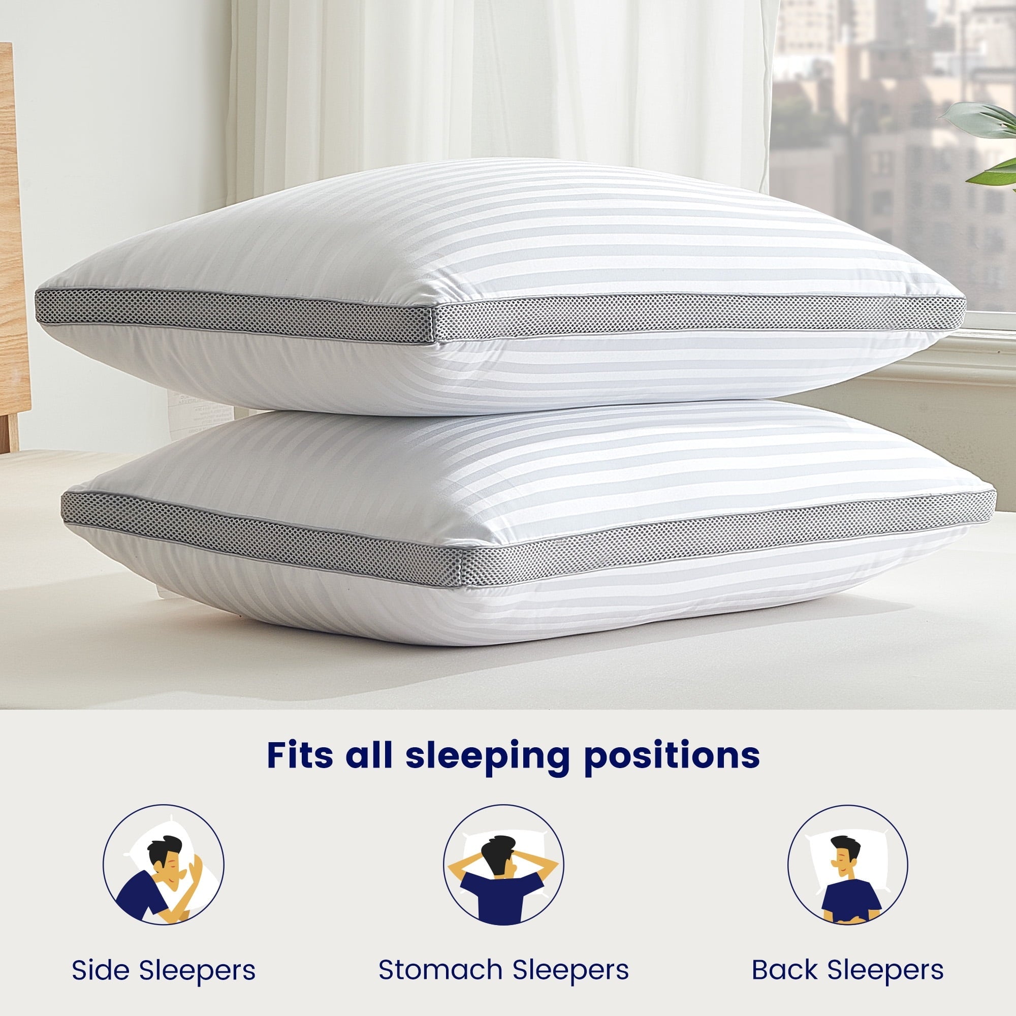 Hotel Collection Bed Pillows for Sleeping, Queen Size Set of 2, Sandwich Mesh with Breathable Sides, Premium Medium pillows for Back, ... - Decorative Throw Pillow Cushion for Sofa & Bed Detail