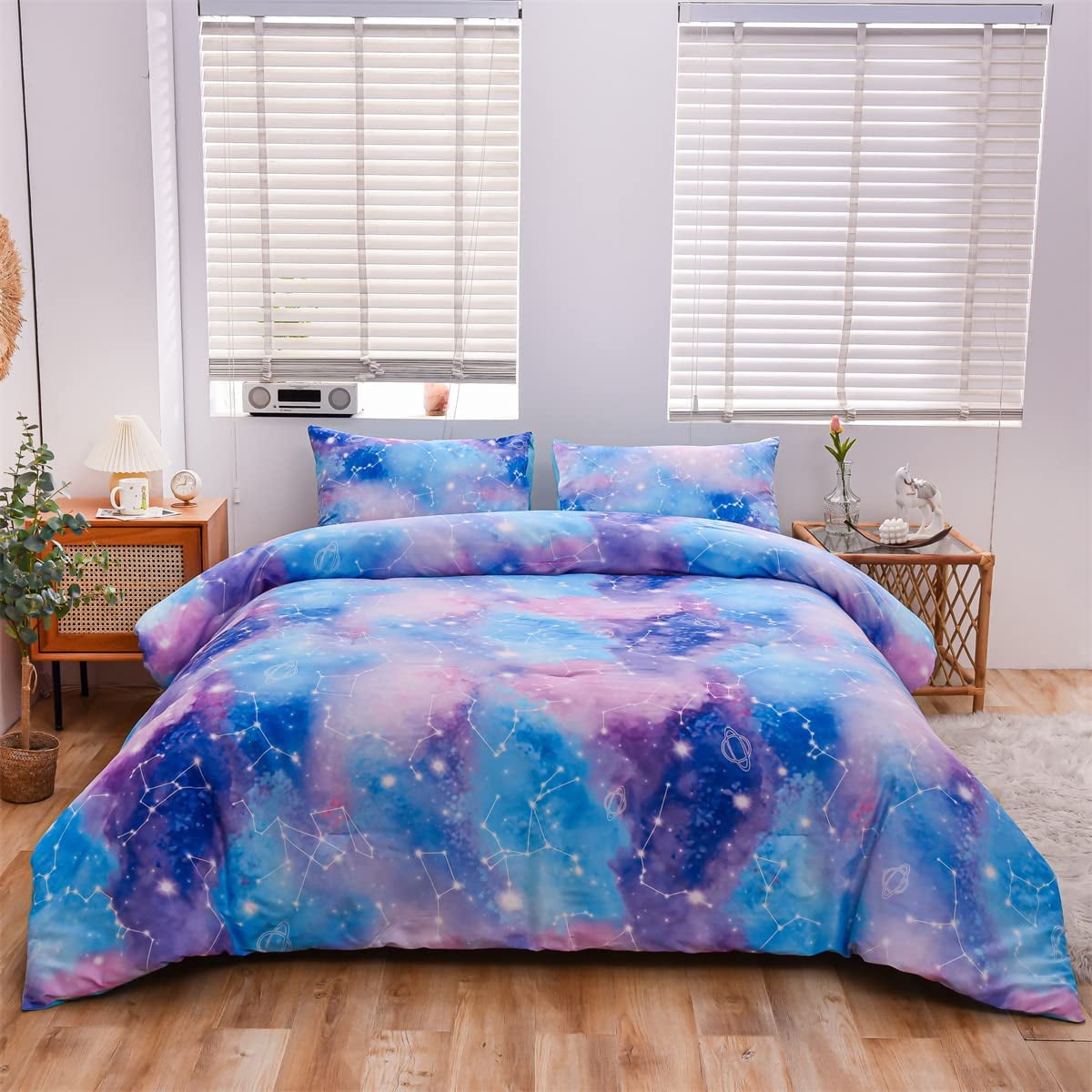 Heavyweight Warmth Tie Dye Constellation Ombre Comforter Set Twin Gradient Galaxy Bedding Set Blue Purple - Hypoallergenic Ultra-Fluffy Quilt for Winter Detail
