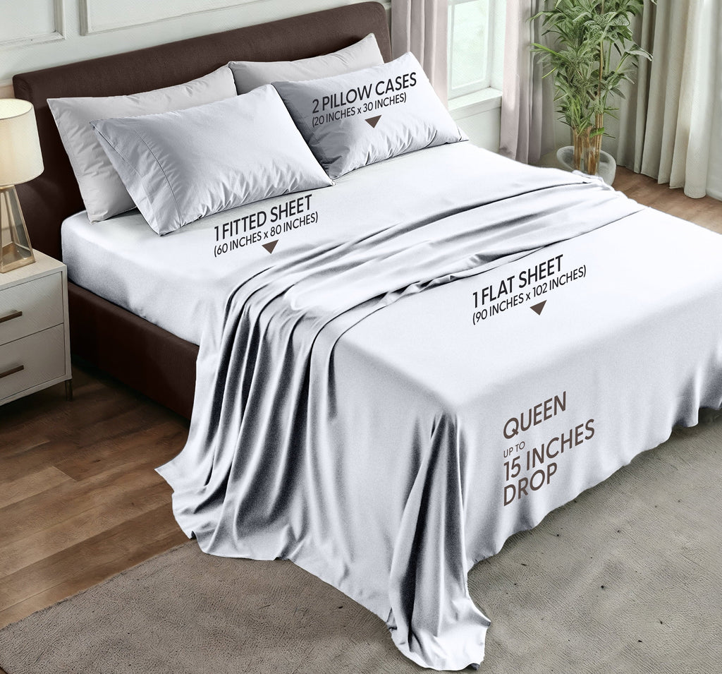 Wrinkle-Resistant Queen Size Bed Sheet Set in Bright White – 4 Piece Microfiber Sheets, Ultra-Soft, Deep Pocket, Wrinkle-Resistant, Eas... - Premium Ultra-Soft Pillowcase Pair for Sleeping Detail