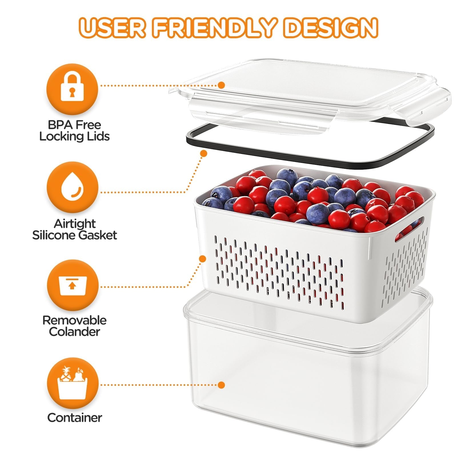 Deliciously Squishy 5 Pack Fruit Storage Containers for Fridge with Removable Colanders and Lids, 5 in 1 Leakproof Fridge Organizer Bins ... - Deliciously Soft Cupcake Sensory Glob Detail