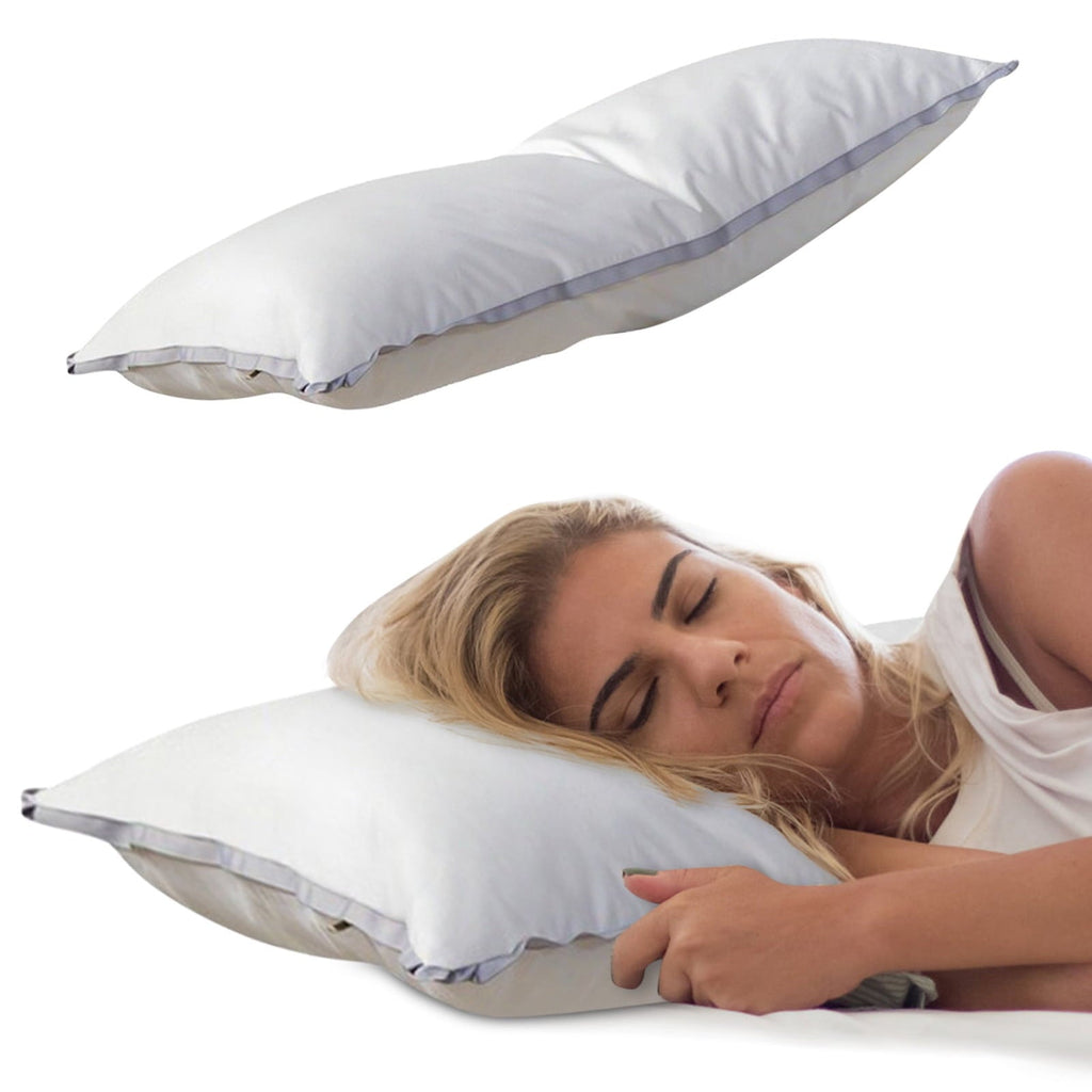 Decorative Plump Extra Flat Soft Thin Pillows Queen Size, Bed Pillow with Full Cotton Filling for Side Back Stomach Sleepers, 20x30 In... - Ergonomic Memory Foam Pillow for Neck Pain Support Detail
