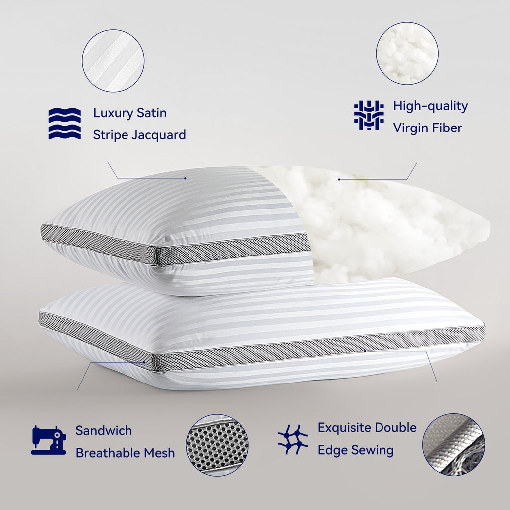 Hotel Collection Bed Pillows for Sleeping, Queen Size Set of 2, Sandwich Mesh with Breathable Sides, Premium Medium pillows for Back, ... - Decorative Throw Pillow Cushion for Sofa & Bed Detail