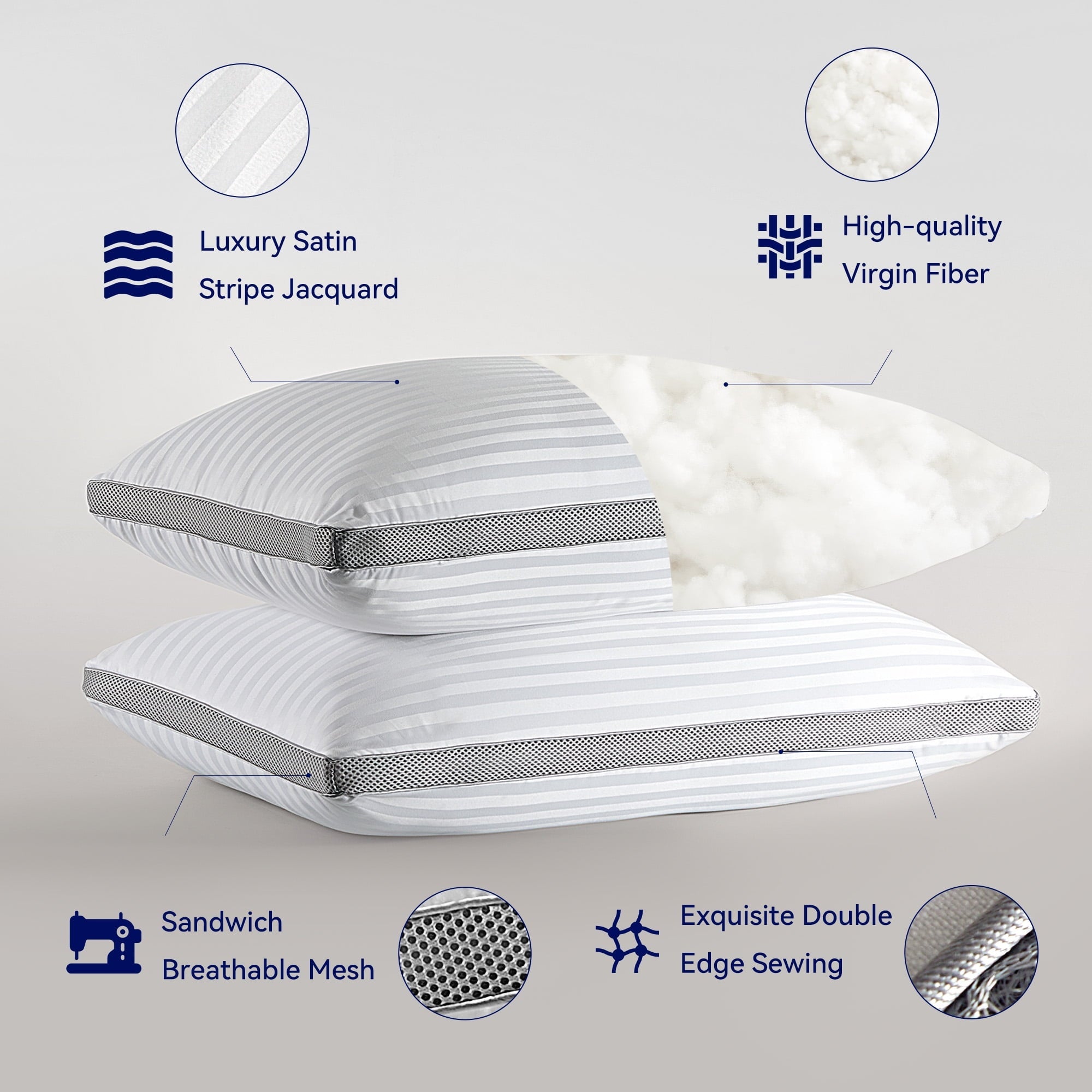 Hotel Collection Bed Pillows for Sleeping, Queen Size Set of 2, Sandwich Mesh with Breathable Sides, Premium Medium pillows for Back, ... - Decorative Throw Pillow Cushion for Sofa & Bed Detail