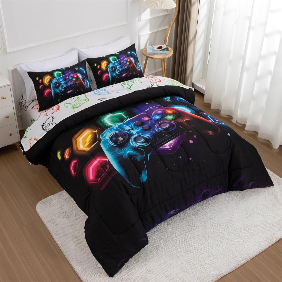 All-Season Game Console Comforter Set for Boys Girls Kids Space Universe Gaming Geometric Lightweight Microfiber Gamer Bedding S... - All-Season Down Alternative Comforter Insert Detail
