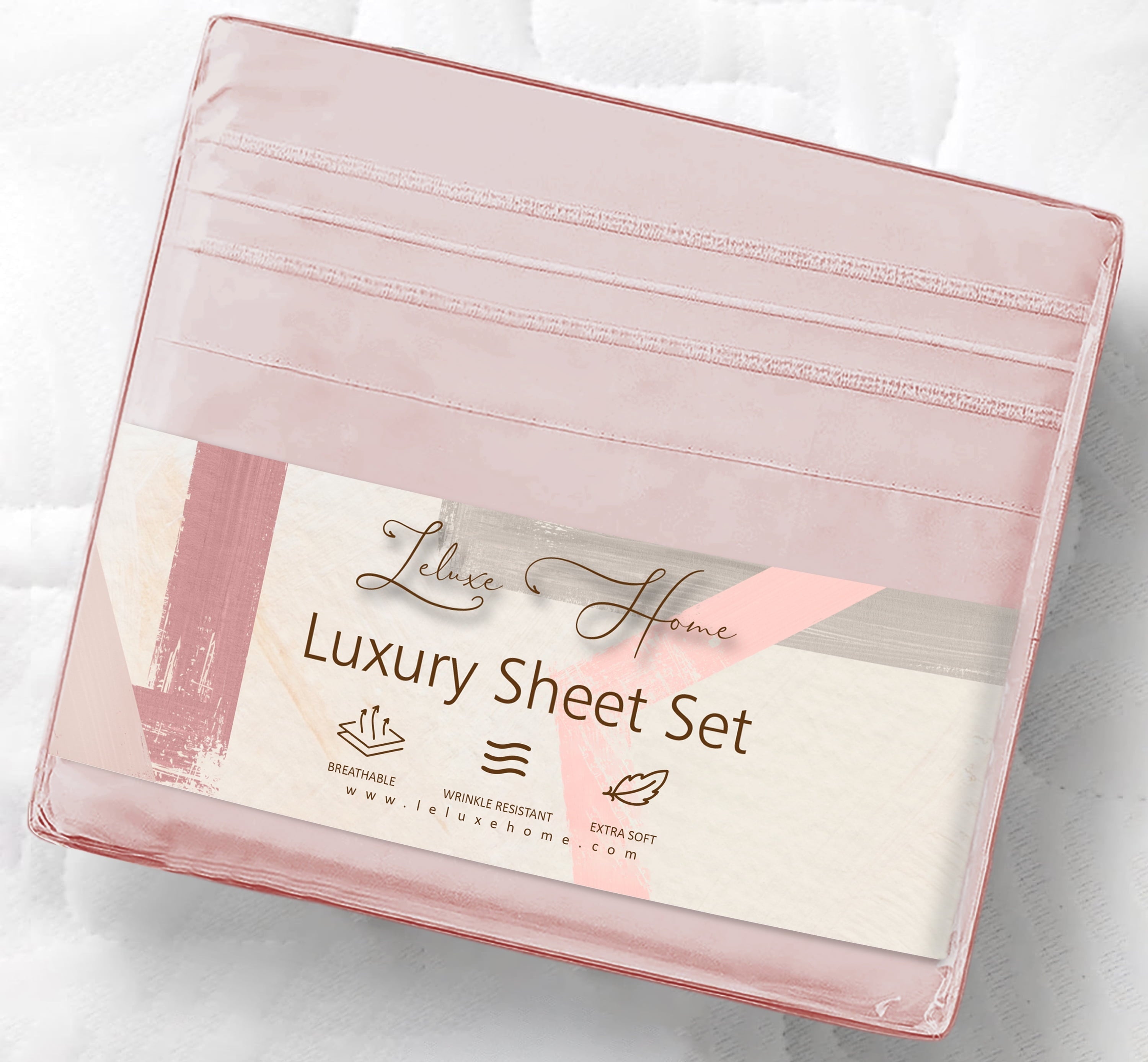 Wrinkle-Resistant 4-Piece Full Pink Sheet Set - Cooling, Wrinkle-Free - Breathable Egyptian Cotton Flat & Fitted Sheets Detail