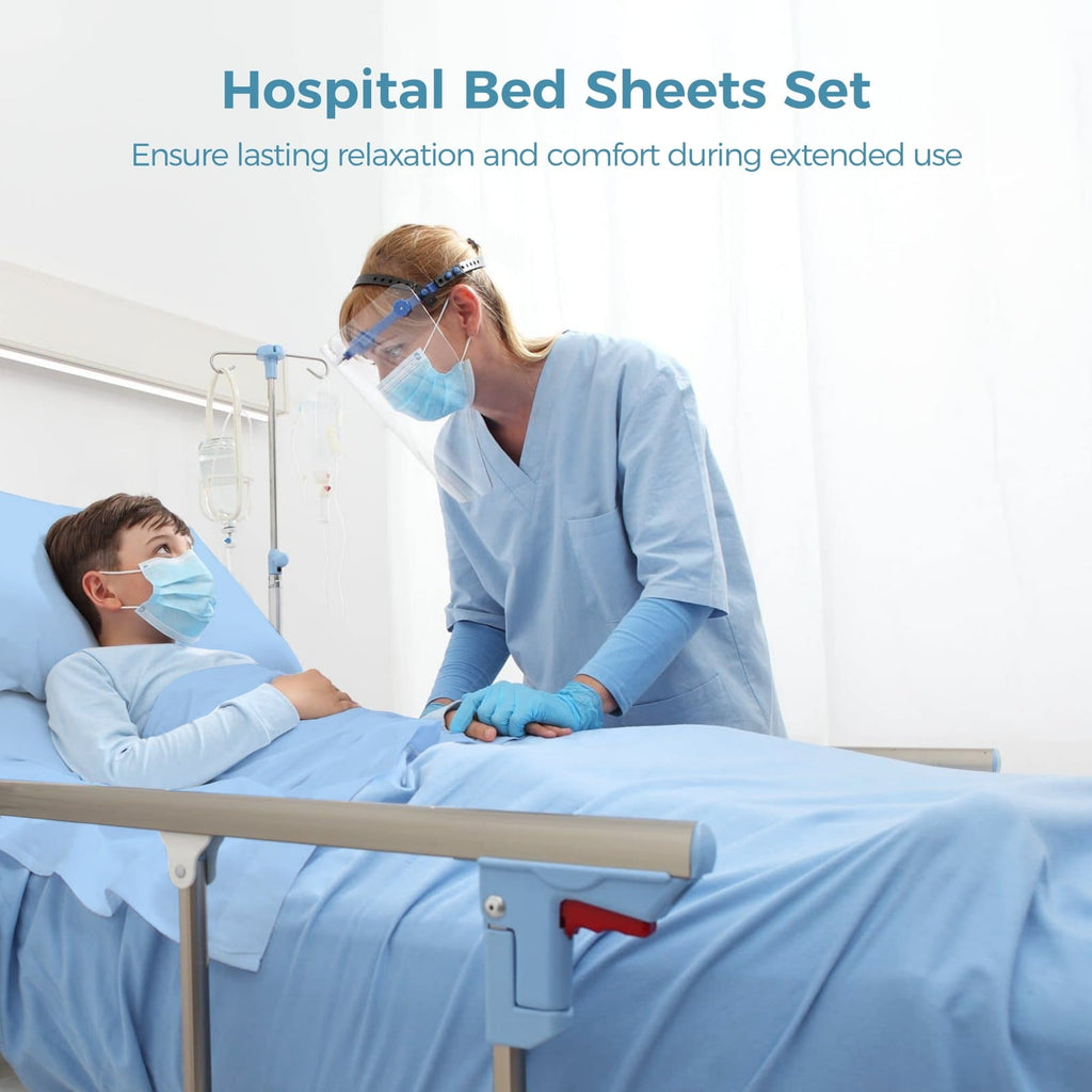 Premium Egyptian Cotton 6 Pcs Hospital Bed Sheets Set, Includes 2 Fitted Sheet 84x36x14", 2 Flat Sheets 104x59", 2 Pillowcases 19x29", Soft B... - Breathable Egyptian Cotton Flat & Fitted Sheets Detail