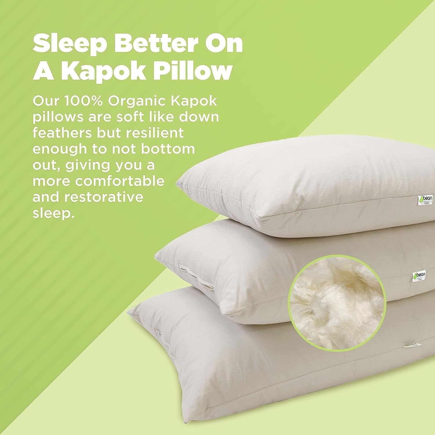 Orthopedic Support Kapok 20x26" Standard Bed Pillow – Organic Cotton Fabric Soft Sleeping Pillow - Made in USA - Hotel Quality Plush Sleeping Pillows Detail