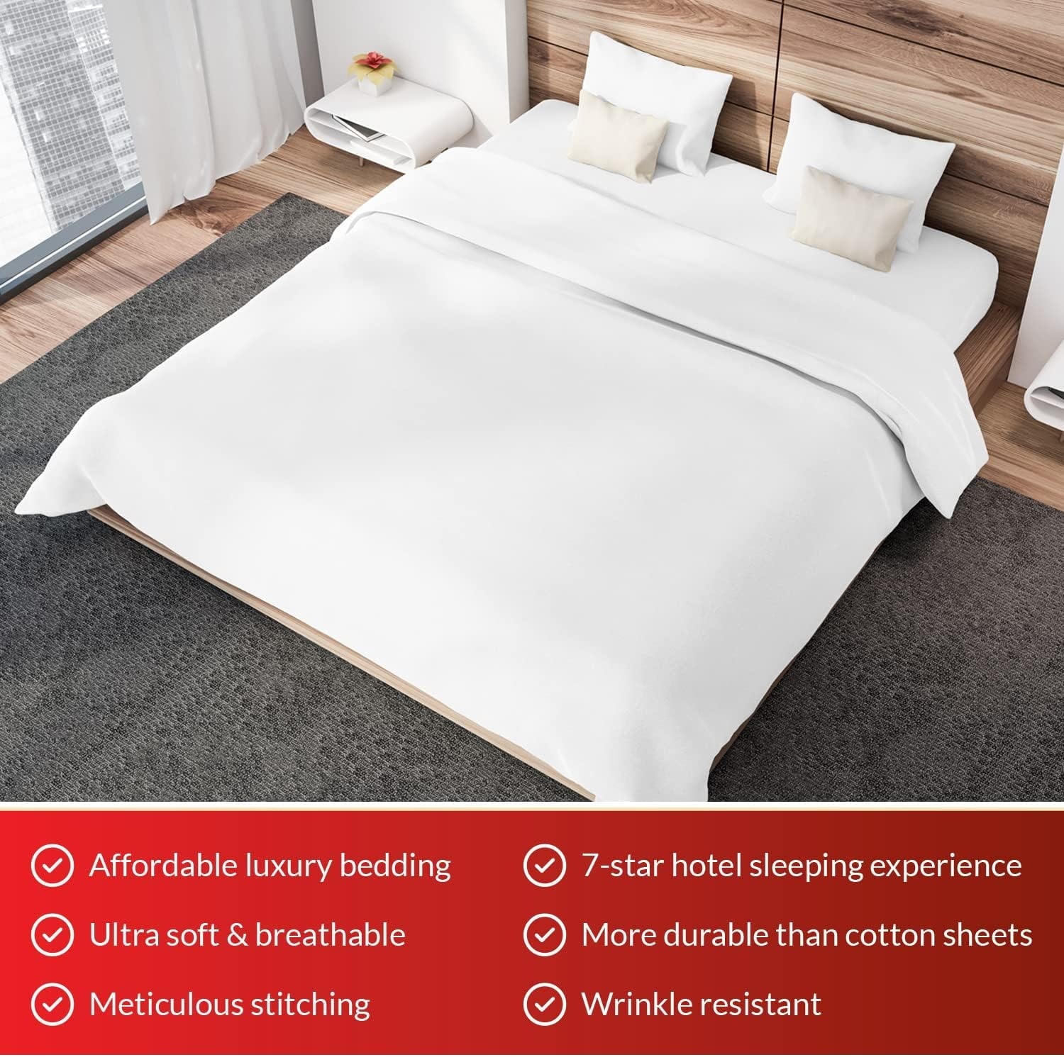 Wrinkle-Resistant Sheet Set of 4, 16-inch Deep Pocket - Microfiber Bed Sheets, White - Premium Ultra-Soft Pillowcase Pair for Sleeping Detail
