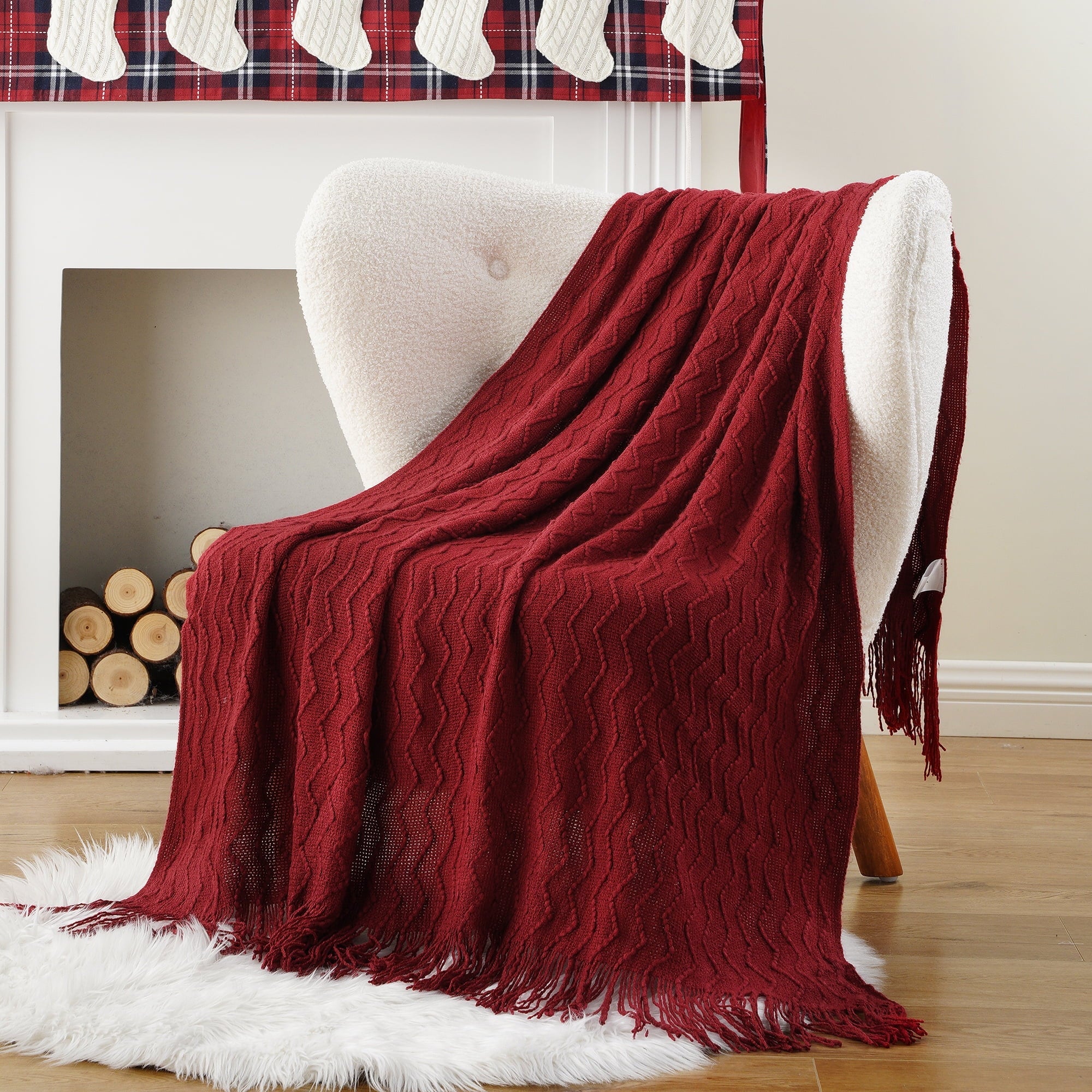 Lightweight Warm Dark Red Blanket for Couch,Burgundy Knit Throw Blanket for Bedroom,Christmas Throw,50"x60" - Super Soft Reversible Sherpa Flannel Blanket Detail