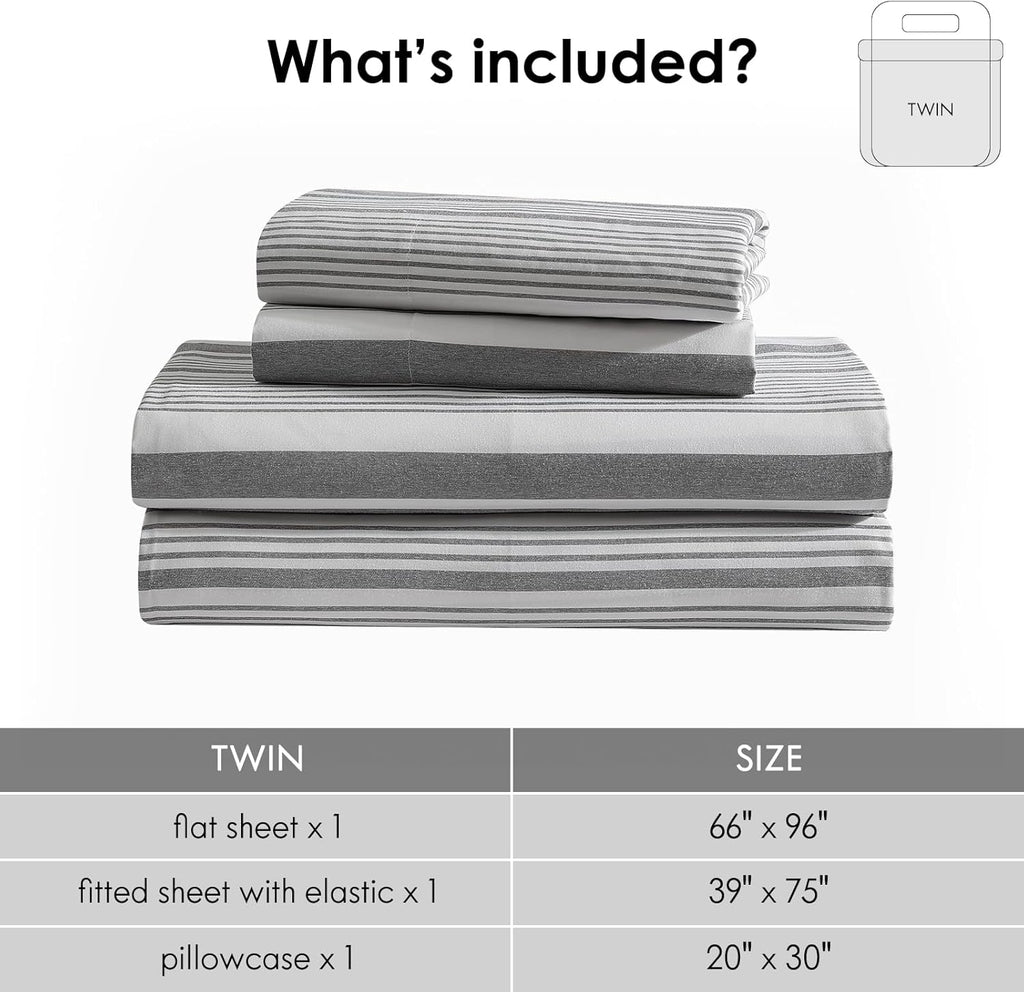 Premium Egyptian Cotton Home 3-Piece Twin Microfiber Classic Stripe Bed Sheet Set, Super Soft, Breathable Stripe Bedding with 16 inches Deep ... - Premium Ultra-Soft Pillowcase Pair for Sleeping Detail