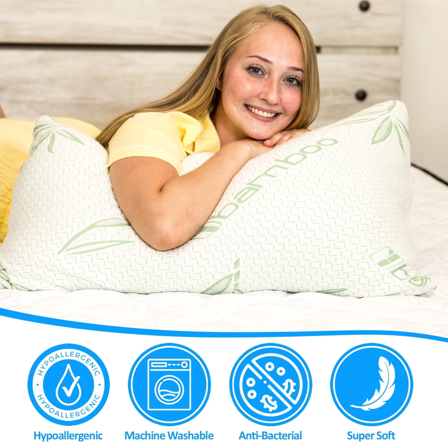 Hotel Collection Queen Size Bamboo Pillow, Memory Foam Bed Pillows with Washable Pillowcases, Queen - Ergonomic Memory Foam Pillow for Neck Pain Support Detail