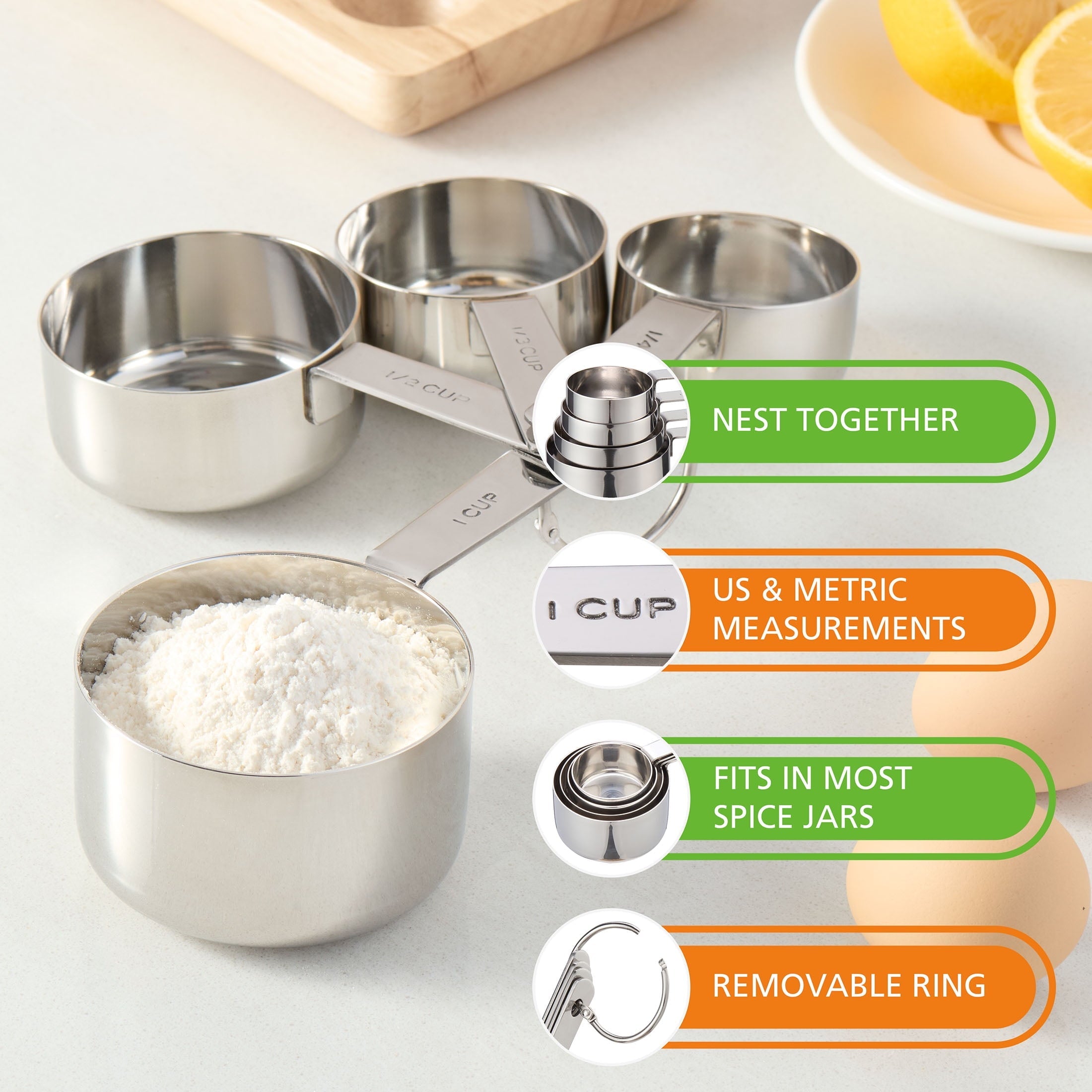 Time-Saving Kitchen Stainless Steel 4-Piece Nesting Measuring Cups - Multi-Functional Manual Food Chopper & Slicer Detail