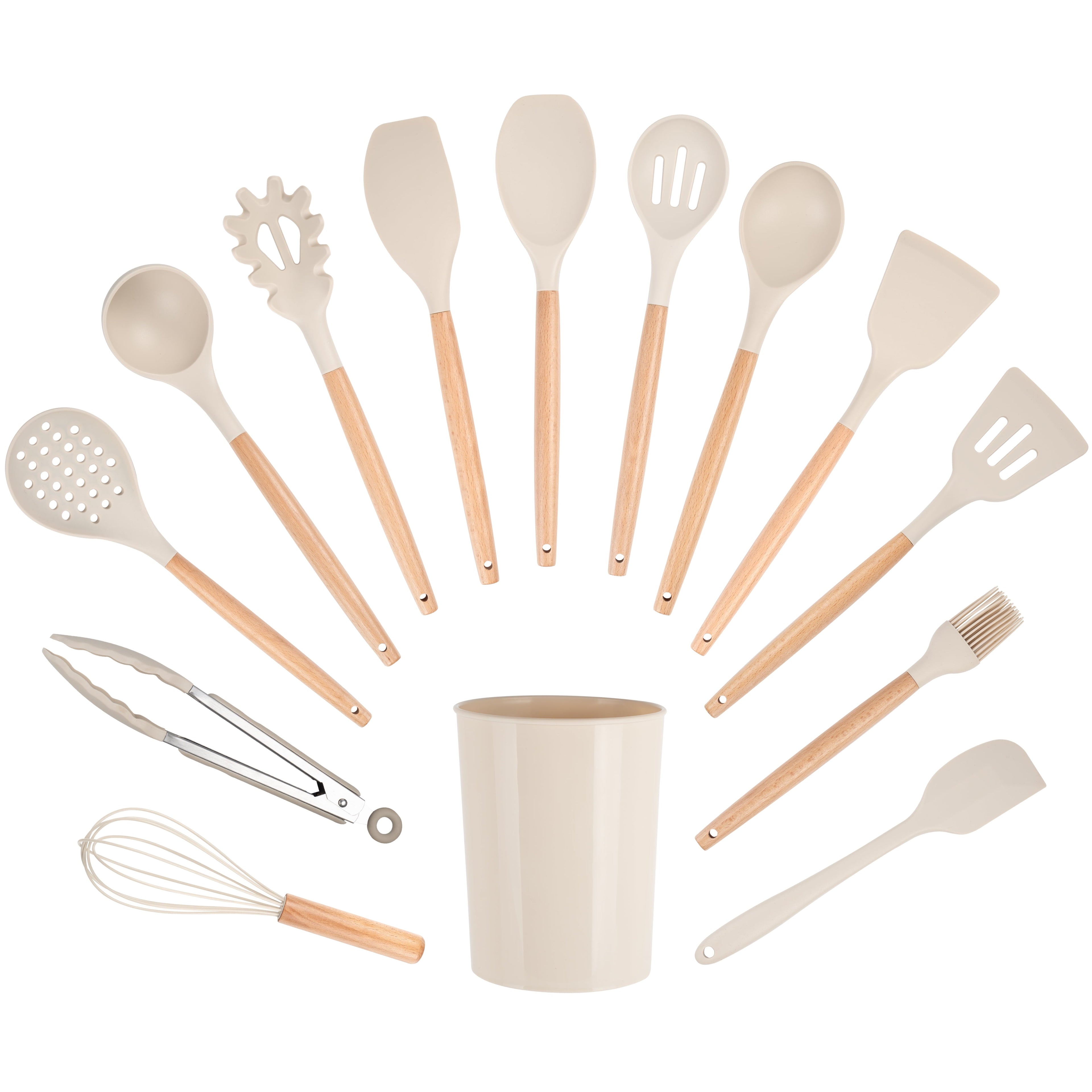 Ergonomic Cooking 14pcs Cooking Utensil Set with Caddy - Heat-Resistant Silicone Cooking Spatula Turner Detail
