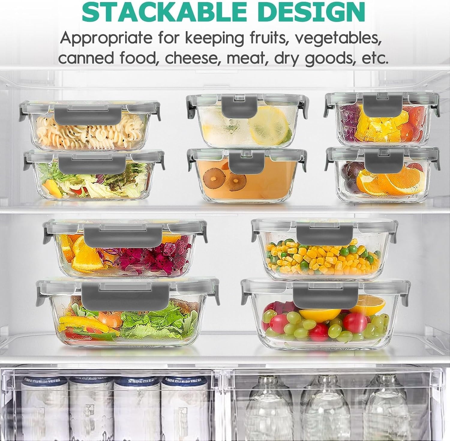 Whimsical Doughnut 34pcs Glass Food Storage Containers with Lids Set, Airtight Meal Prep Containers (17 Containers & 17 Lids), Grey - Fun Food Fidget Cookie Squishable Toy Detail