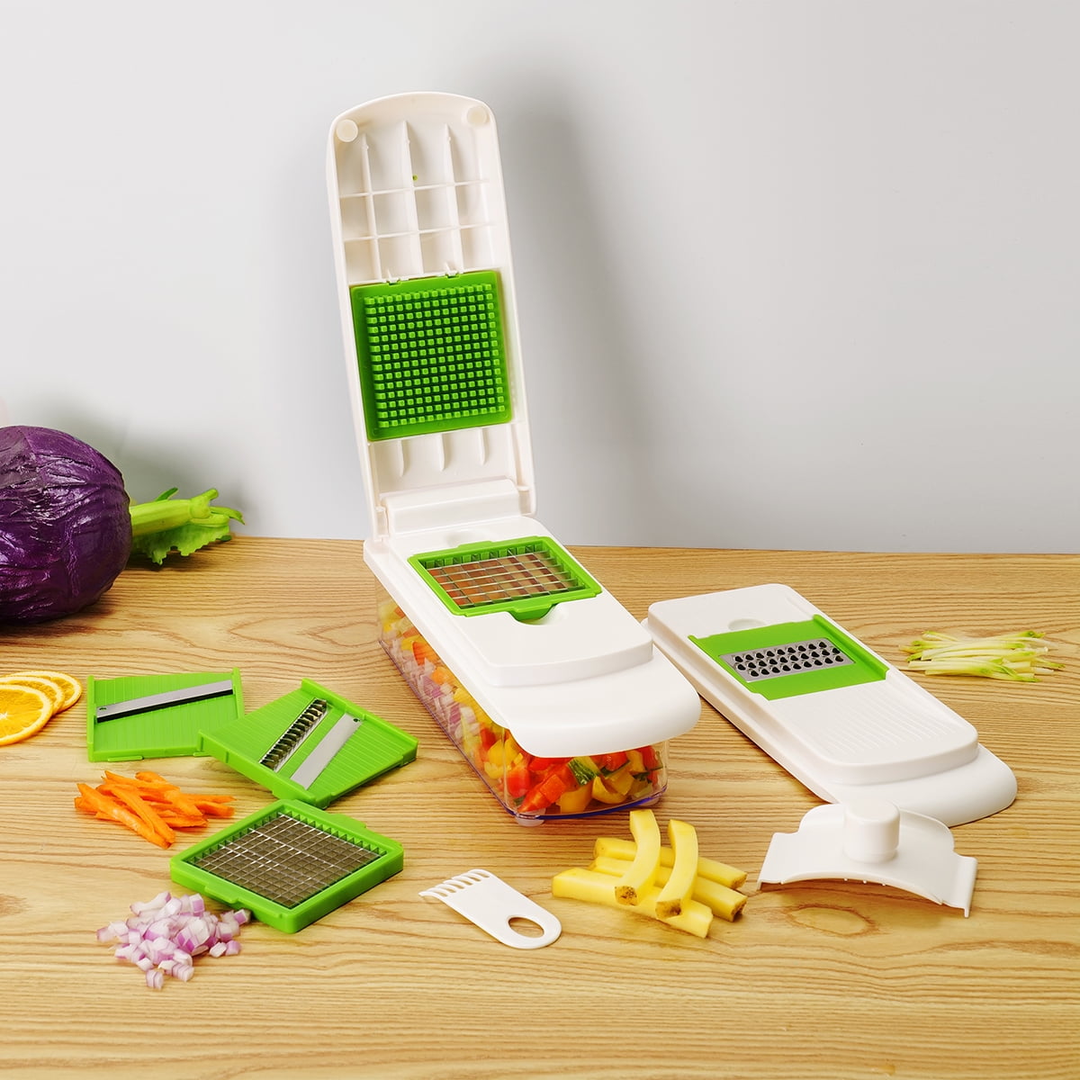 Multi-Functional 11 Pieces Multi-Function Nice Dicer and Mandoline, Stainless Steel, Green Glaze, 820g - Kitchen Gadget Tool for Quick Food Prep Detail