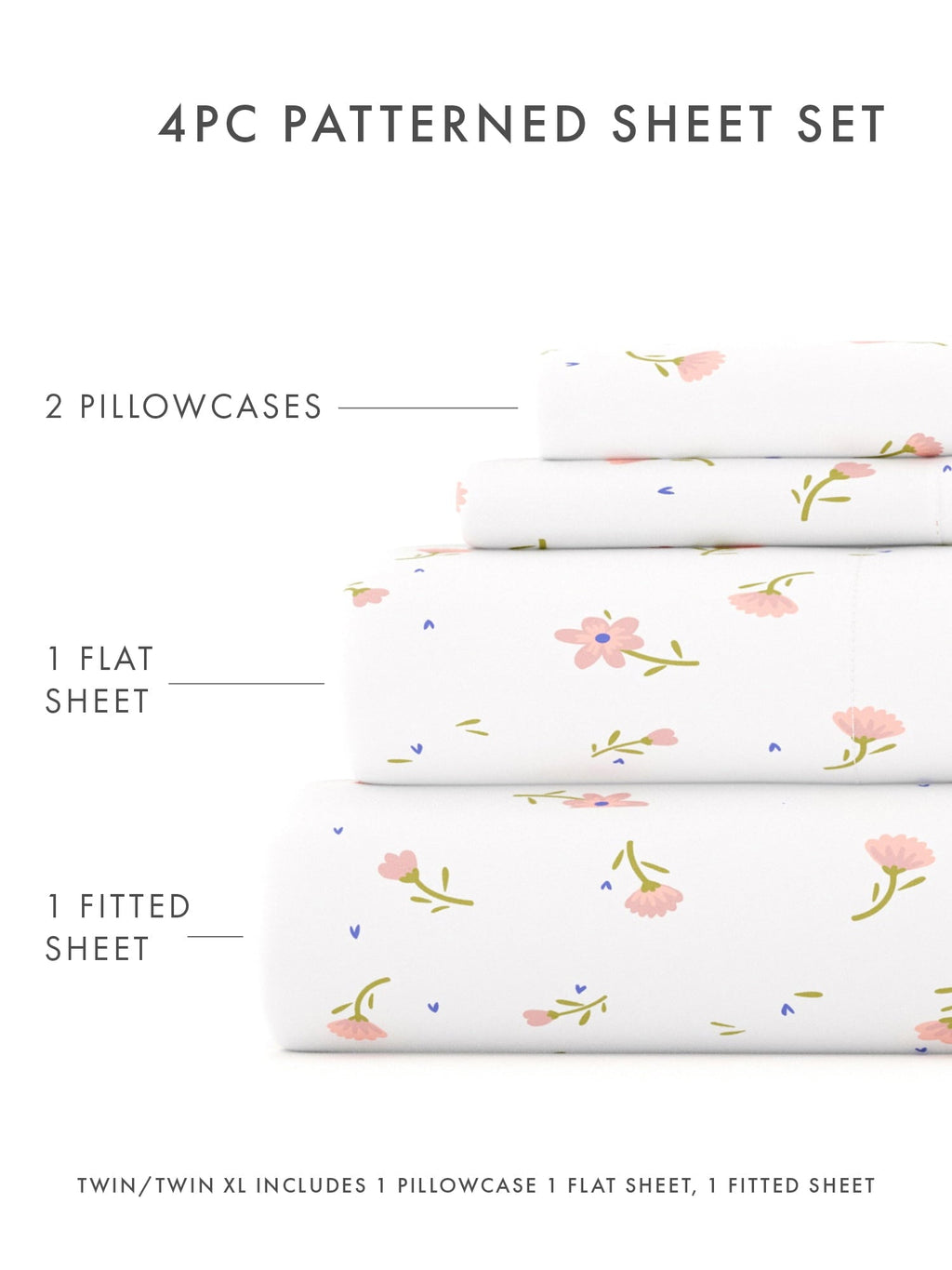 Wrinkle-Resistant Ultra Soft & Breathable Wrinkle Free Bed Sheets Set - Floral Pink Farmhouse Patterned for Twin Size Bedding - Cooling Hotel Quality Bedding Sheets and Pillowcases Detail