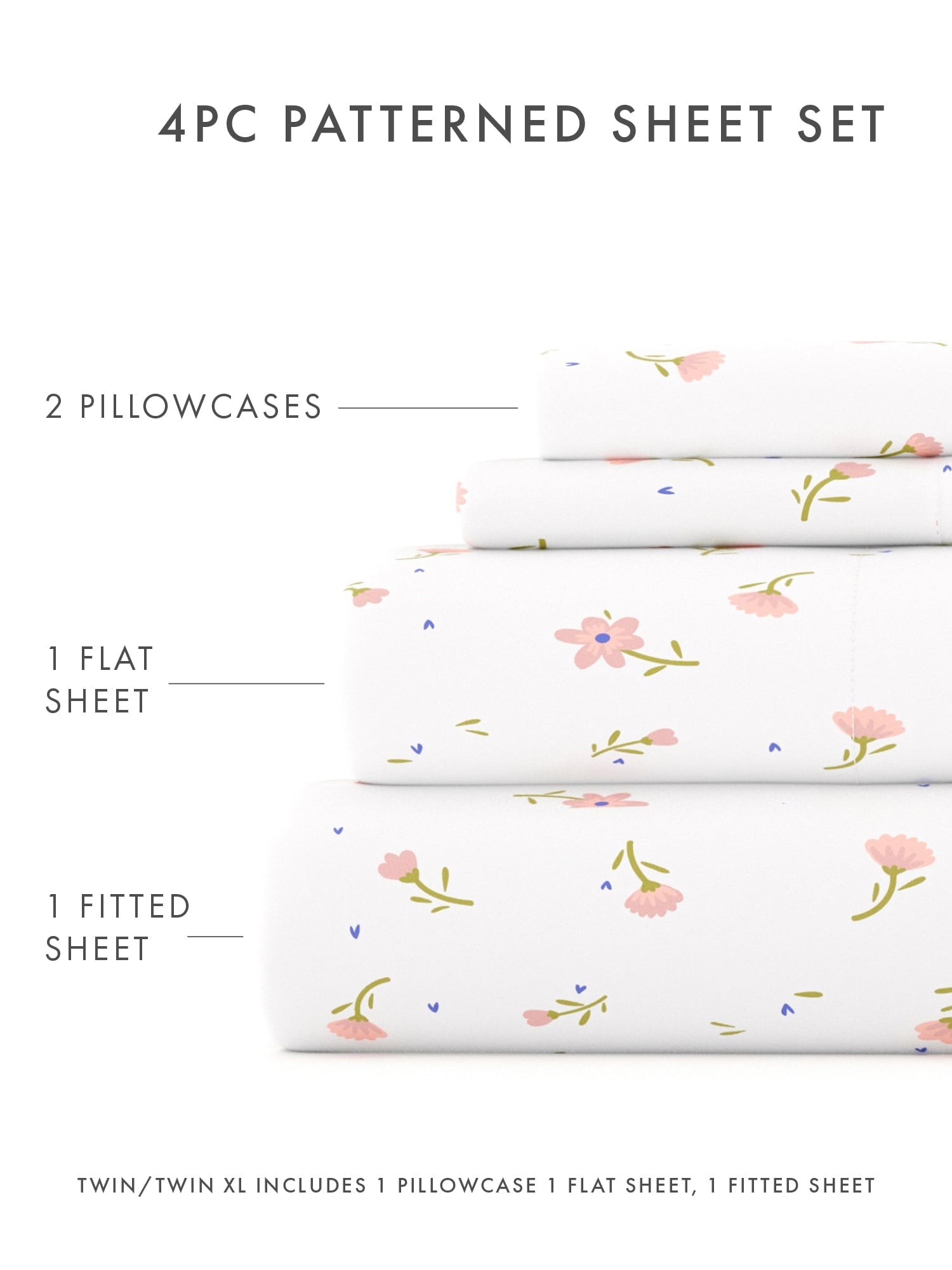 Wrinkle-Resistant Ultra Soft & Breathable Wrinkle Free Bed Sheets Set - Floral Pink Farmhouse Patterned for Twin Size Bedding - Cooling Hotel Quality Bedding Sheets and Pillowcases Detail